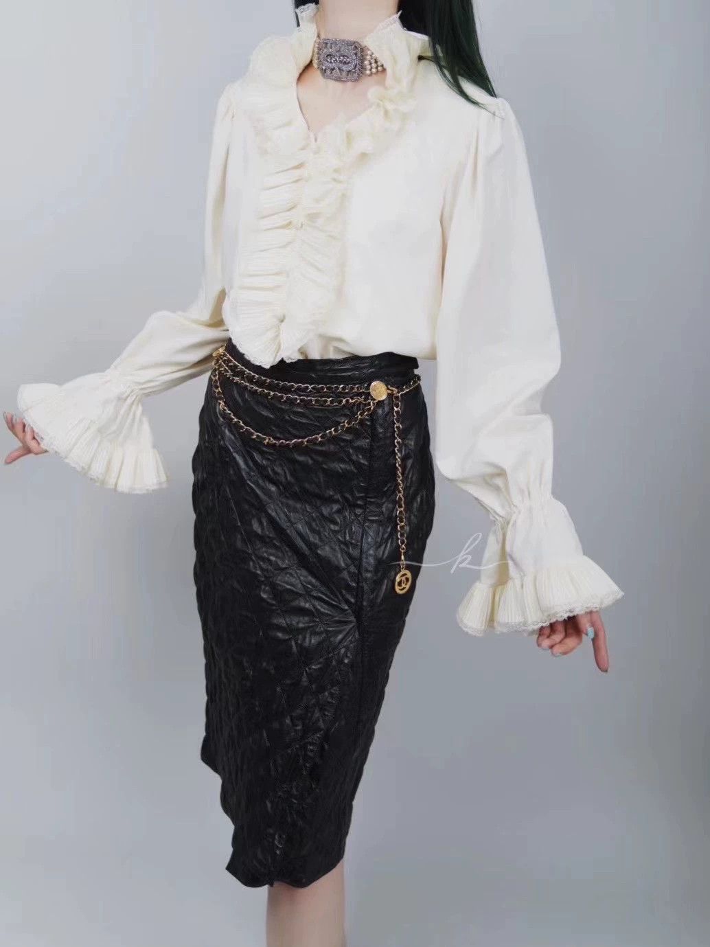 Yves Saint Laurent YSL Rive Gauche Quilted Leather Bodycon Skirt 40 Size 27" / US 4 / IT 40 - 1 Thumbnail