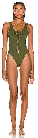 Saint Laurent Paris o1la1rc1a0425 687606 Saharienne One- Piece Swimsuit in Green Size M / US 6-8 / IT 42-44 - 3 Thumbnail