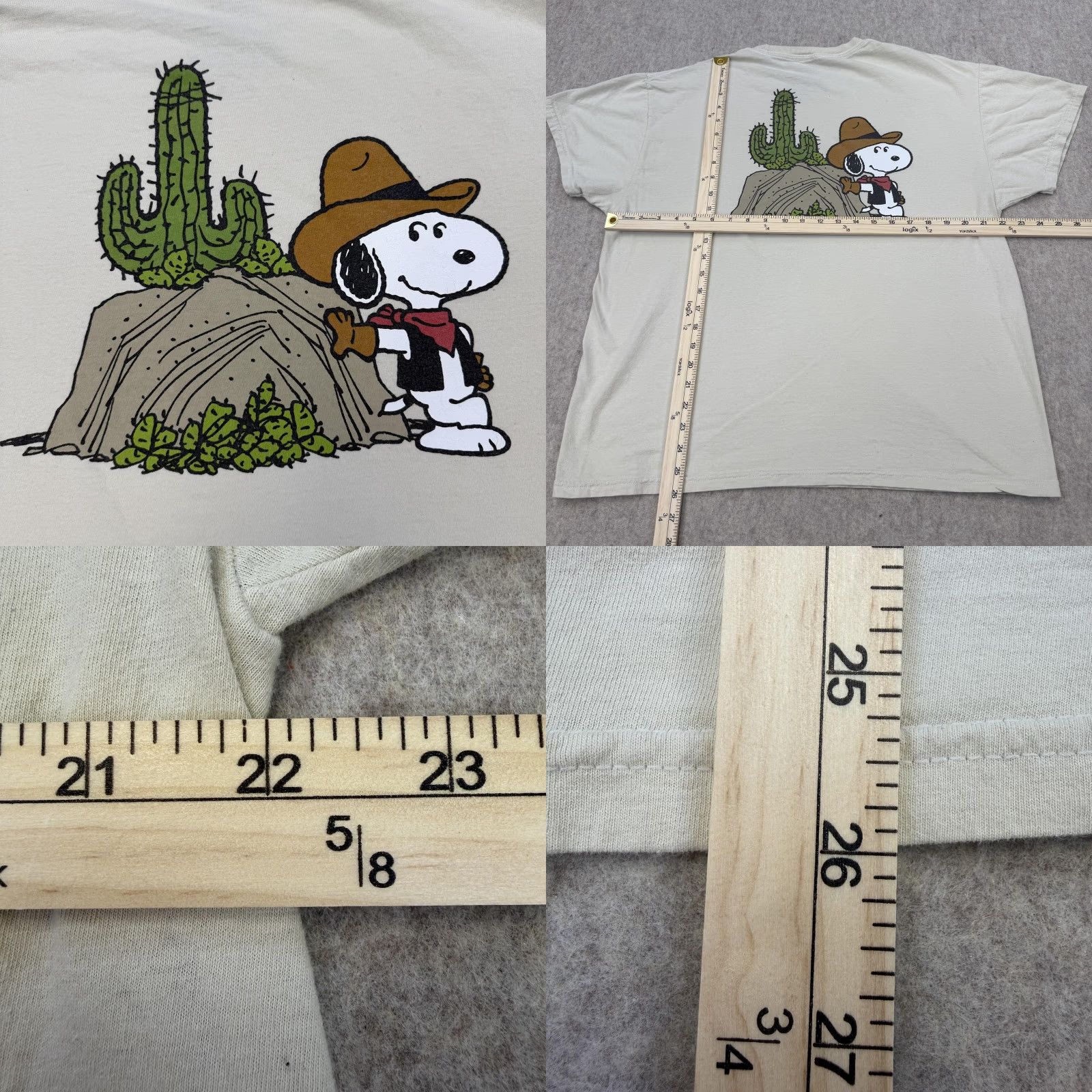 Peanuts Peanuts Snoopy Cowboy Shirt Mens XL White Western Cactus Double Sided Graphic T-Shirt Crew Neck Short Sleeve Graphic Print Cartoon Size US XL / EU 56 / 4 - 8 Thumbnail