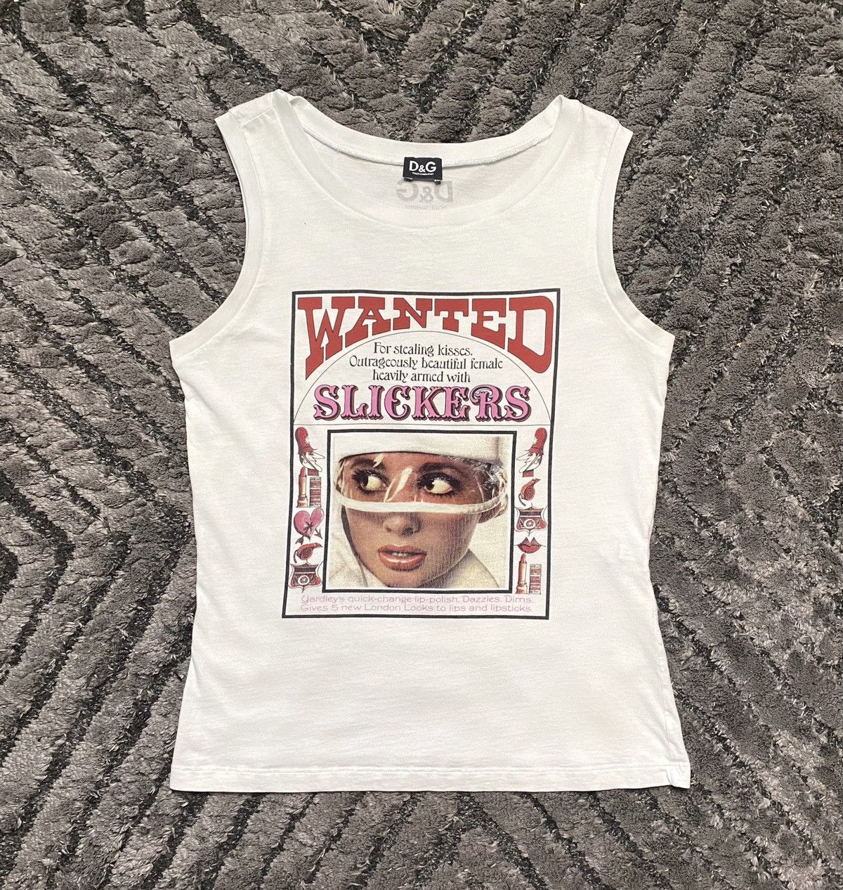 Vintage White Dolce Gabbana Tank Top Print Wanted Slickers