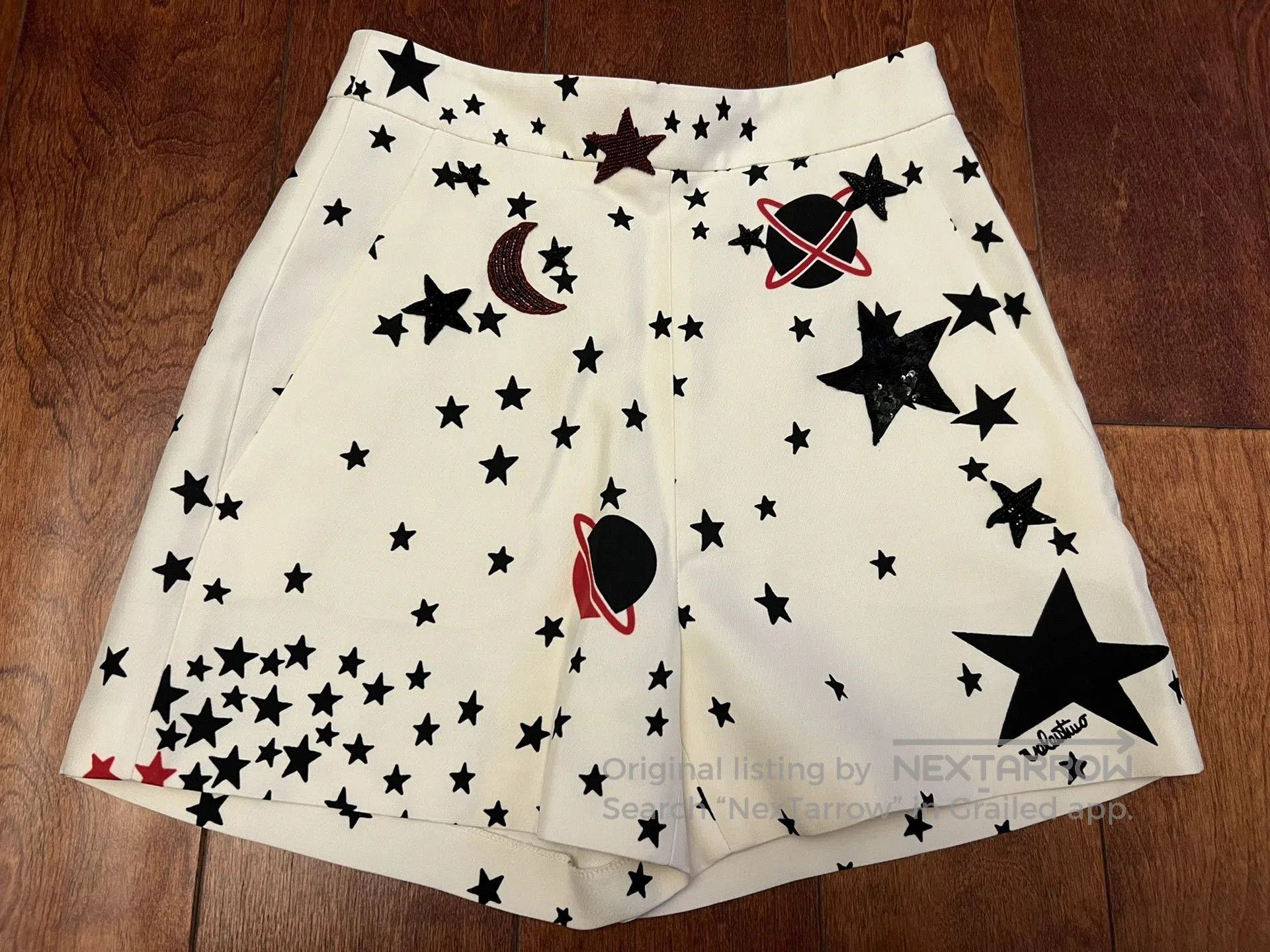 Valentino White Star Embroidered Shorts.