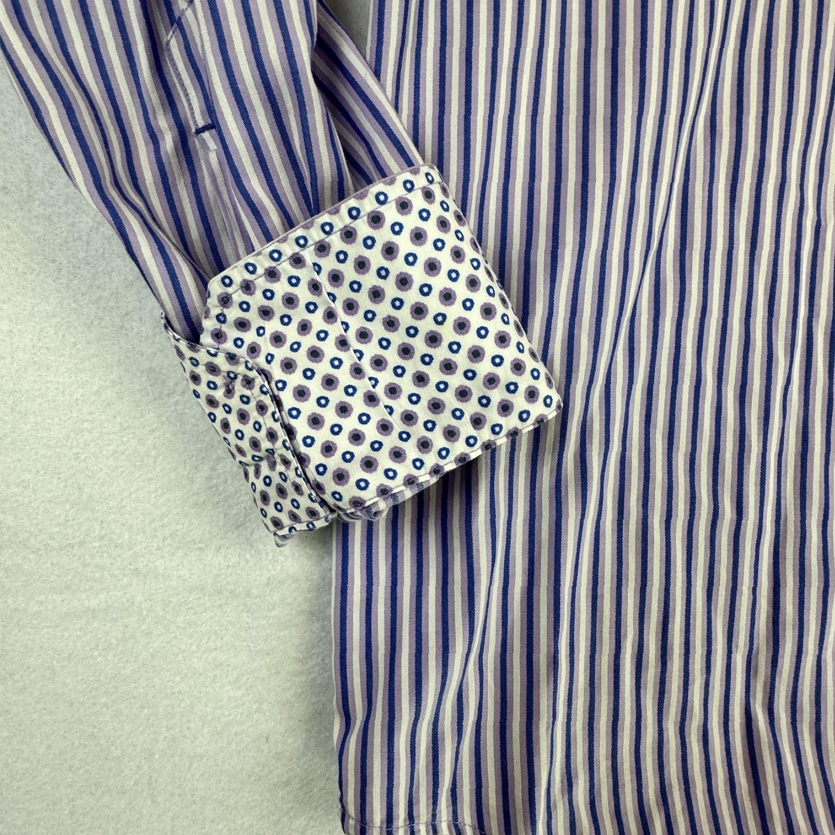 Robert Graham Robert Graham Shirt Mens Medium Purple Blue Stripe Contrast Cuff Cotton 15.5 39 Size US M / EU 48-50 / 2 - 3 Thumbnail