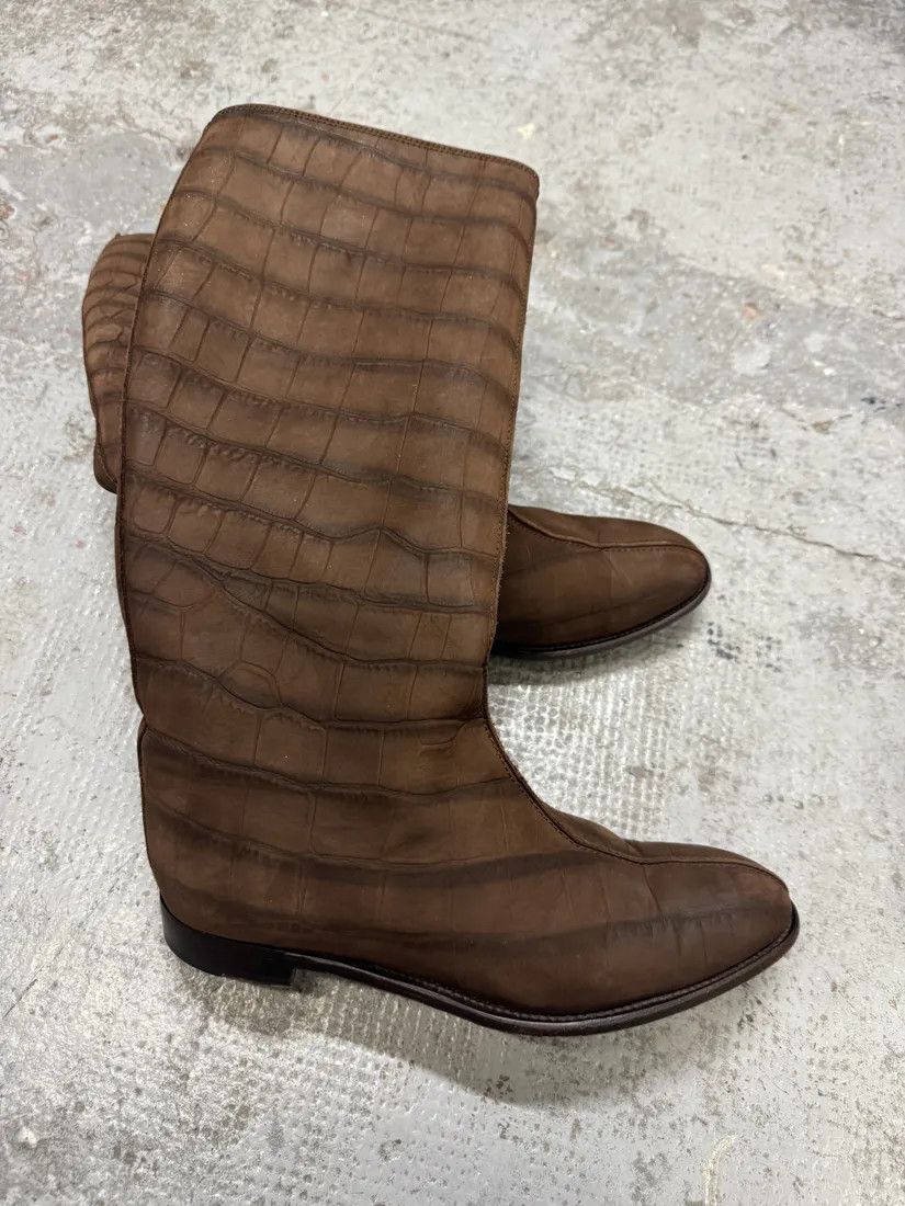 Designer × Vintage × Yves Saint Laurent Yves Saint Laurent Brown Crocodile Effect Leather Ankle Boots Size US 8 / EU 41 - 8 Thumbnail