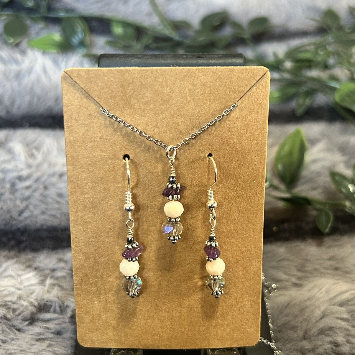 Handmade Handcrafted amethyst opalescent crystal necklace set Size ONE SIZE - 2 Thumbnail
