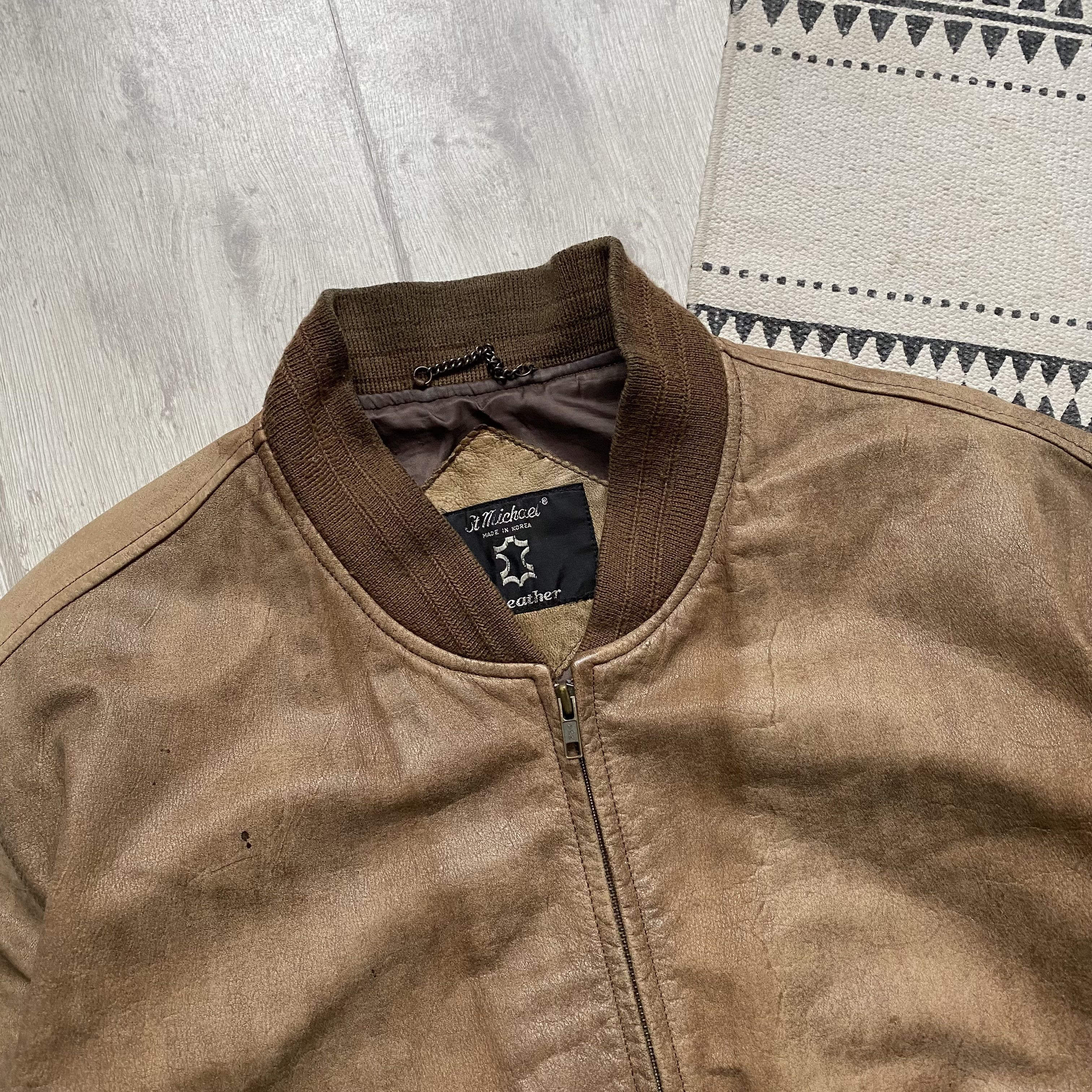 Genuine Leather Vintage 80-90s Faded Real leather bomber jacket Schott style Size US XL / EU 56 / 4 - 4 Thumbnail