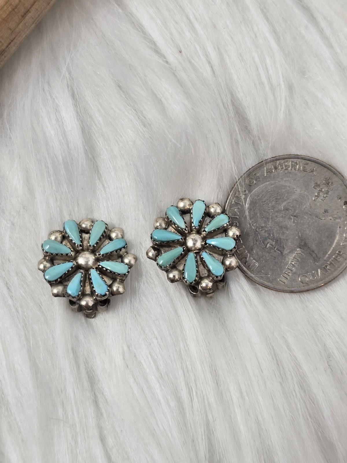 Other Vintage Zuni 925 Silver Turquoise Petit Point Earrings Size ONE SIZE - 6 Thumbnail