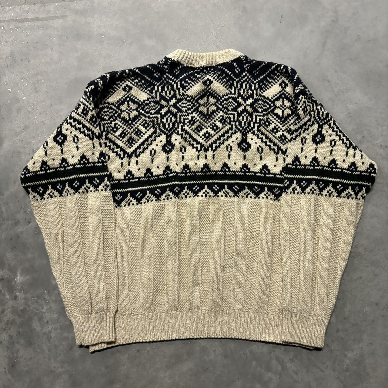 Japanese Brand × Vintage Crazy Vintage 90s Beige Pattern Knit Sweater! Size US XL / EU 56 / 4 - 5 Thumbnail