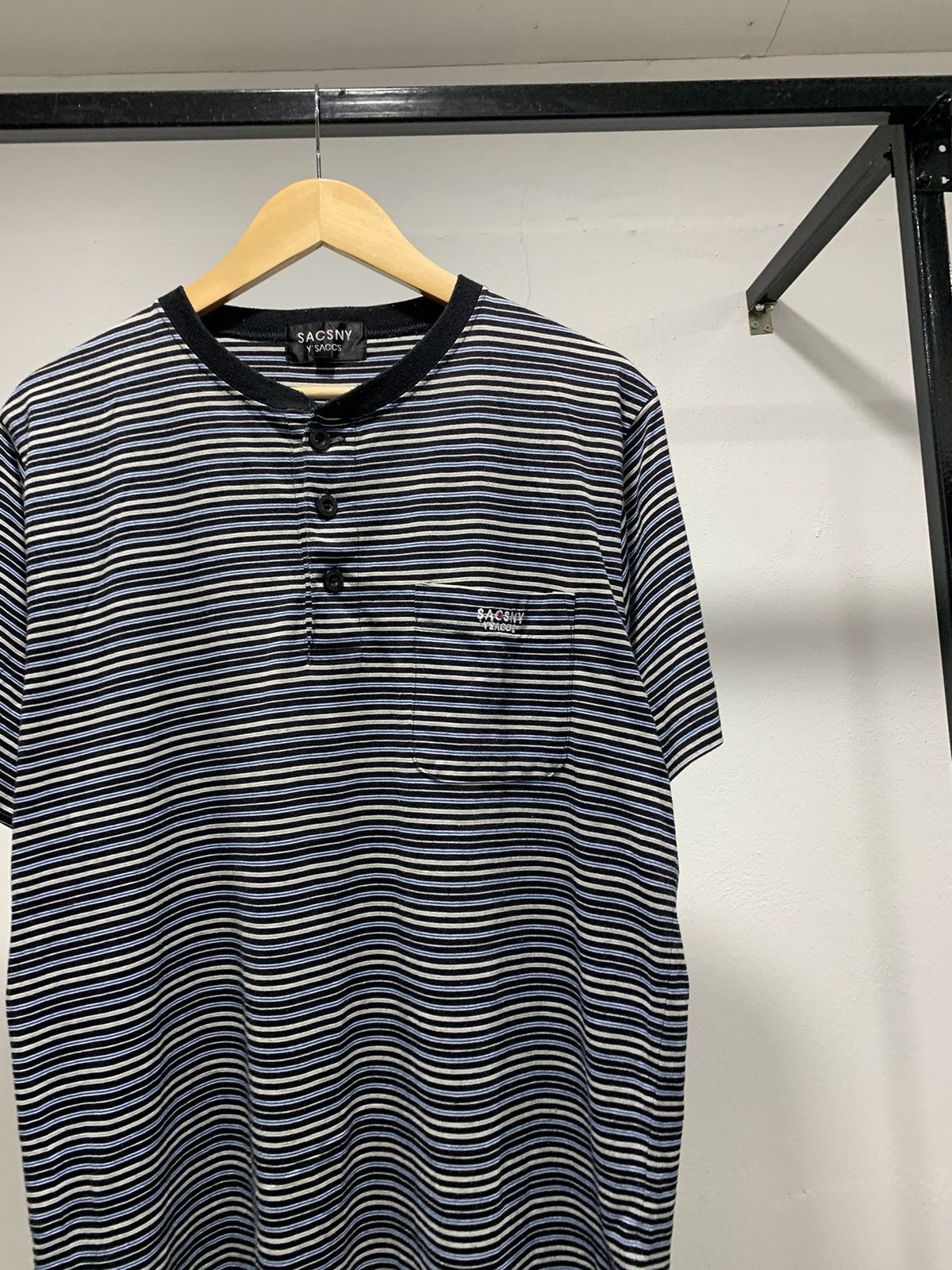 Designer × Y's × Yohji Yamamoto Sacsny Y’saccs Stripes Henley Shirt Size US L / EU 52-54 / 3 - 2 Thumbnail