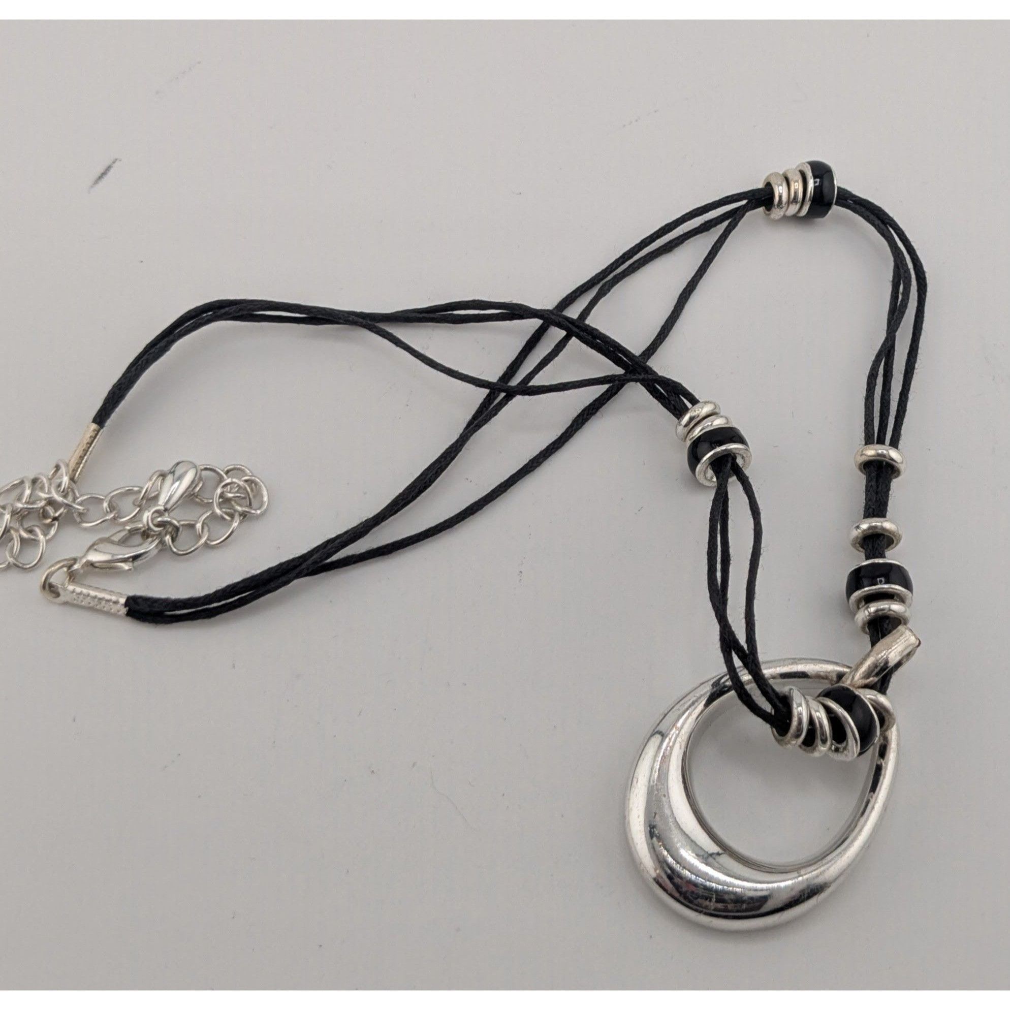 Other Modern Teardrop Silver-Tone Pendant Necklace With Black Cord Size ONE SIZE - 6 Thumbnail