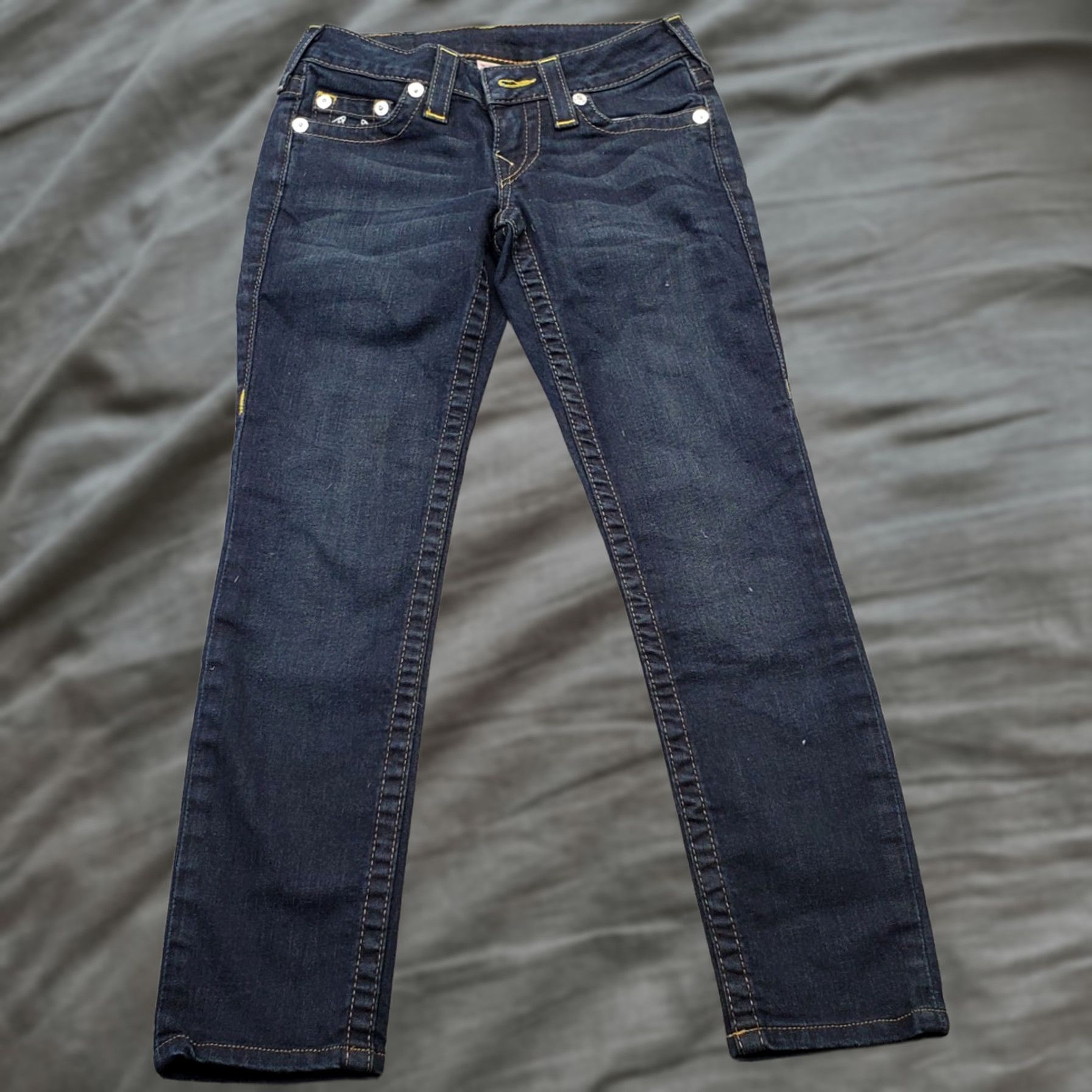 True Religion True Religion Jeans Womens Size 24 Navy Denim Stretch Straight II 5-Pocket Regular USA Made Size 42" / US 20 - 1 Thumbnail