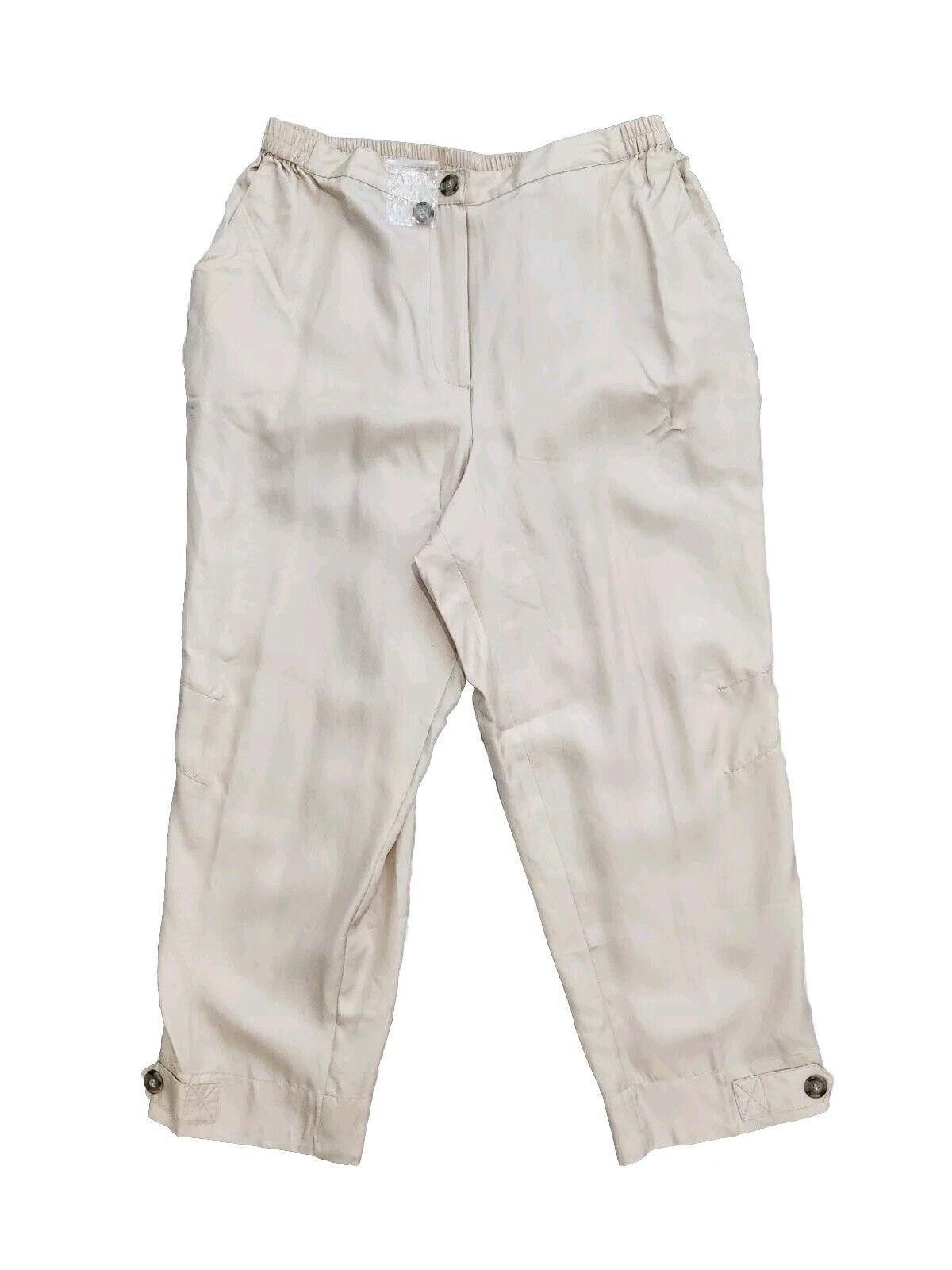 Designer Ulla Popken Silk Pants Cream Beige Relaxed Fit 12 - 14 Size 34" / US 12 / IT 48 - 1 Thumbnail