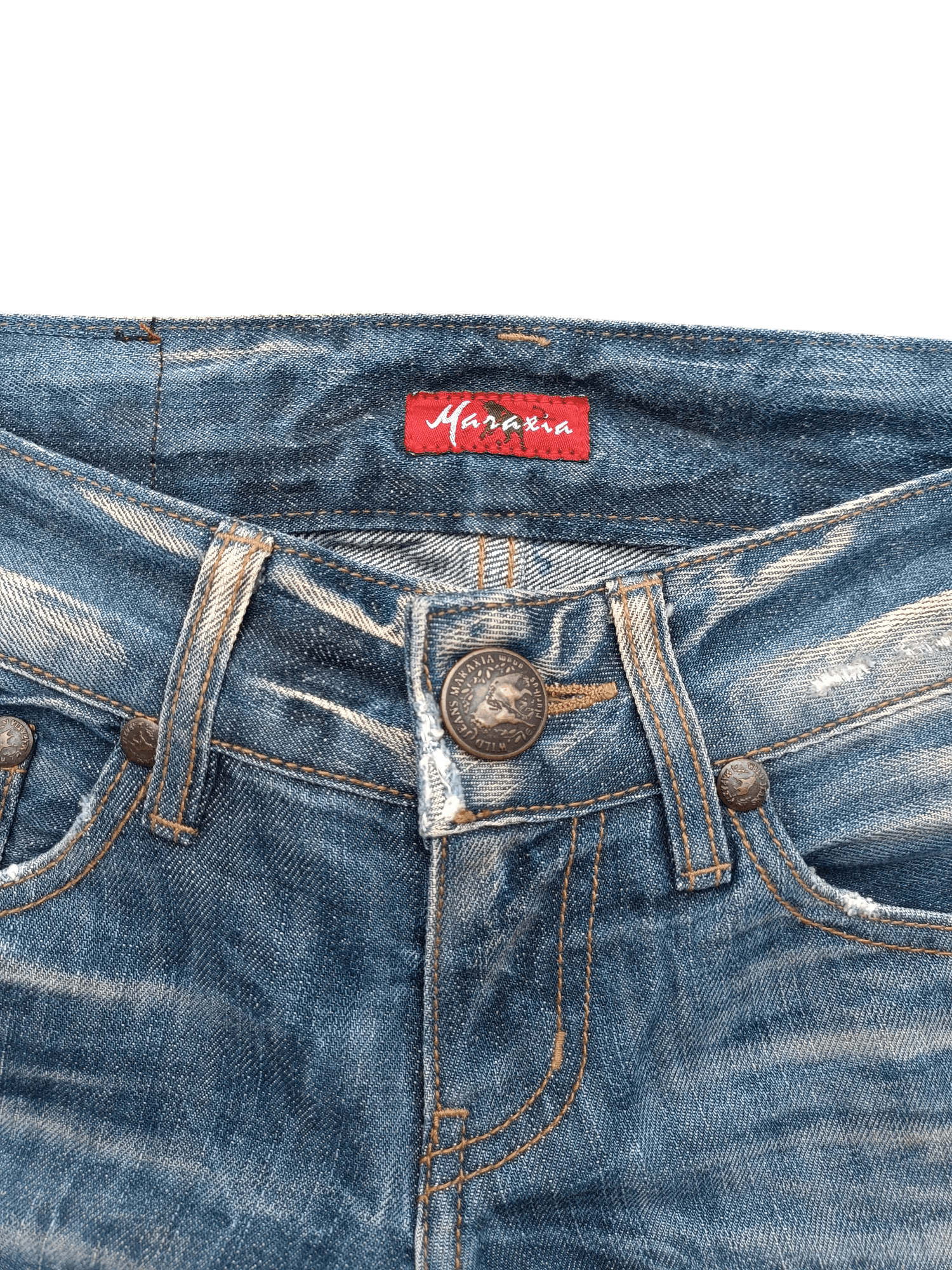 Japanese Brand × Vintage Super Flare Jeans Maraxia Whiskers Low Rise Boot Cut Size US 29 - 16 Thumbnail