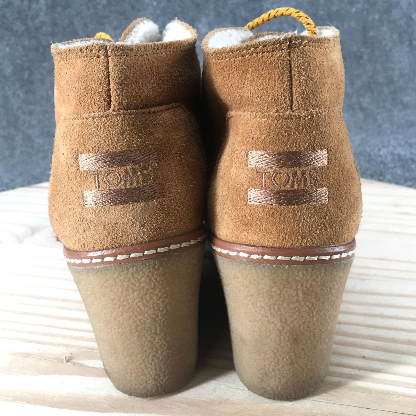 Toms TOMS Winter Snow Boots Womens 7.5 Brown Leather Lace Up Wedge Faux Fur Round Footwear Boots Mens Womens Girls Boys Size US 8 / IT 38 - 6 Thumbnail