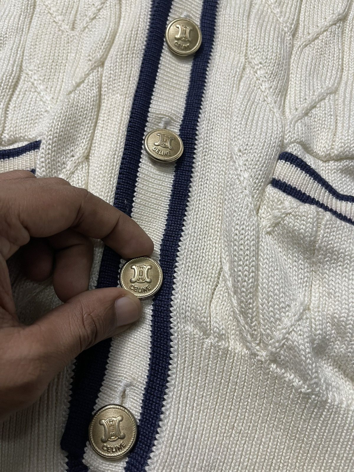 Celine 90s CELINE SULKY CARRIAGE EMBROIDERED GOLD BUTTON CARDIGAN Size US L / EU 52-54 / 3 - 6 Thumbnail