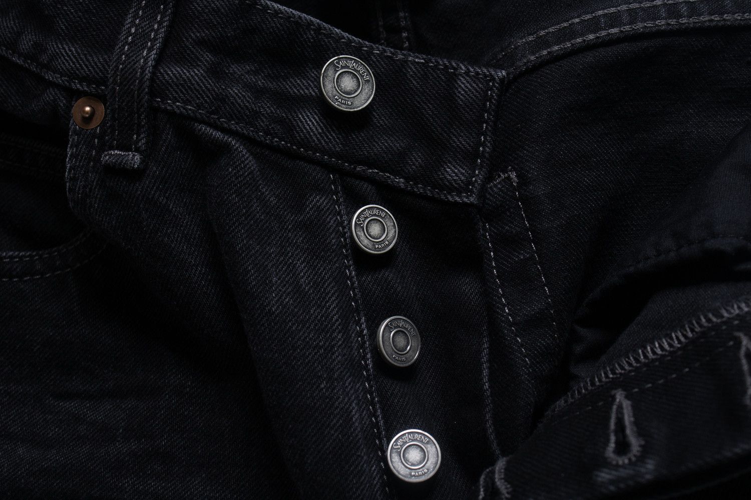 Saint Laurent Paris Saint Laurent, V waist long baggy jeans in black Size 28" / US 6 / IT 42 - 10 Thumbnail