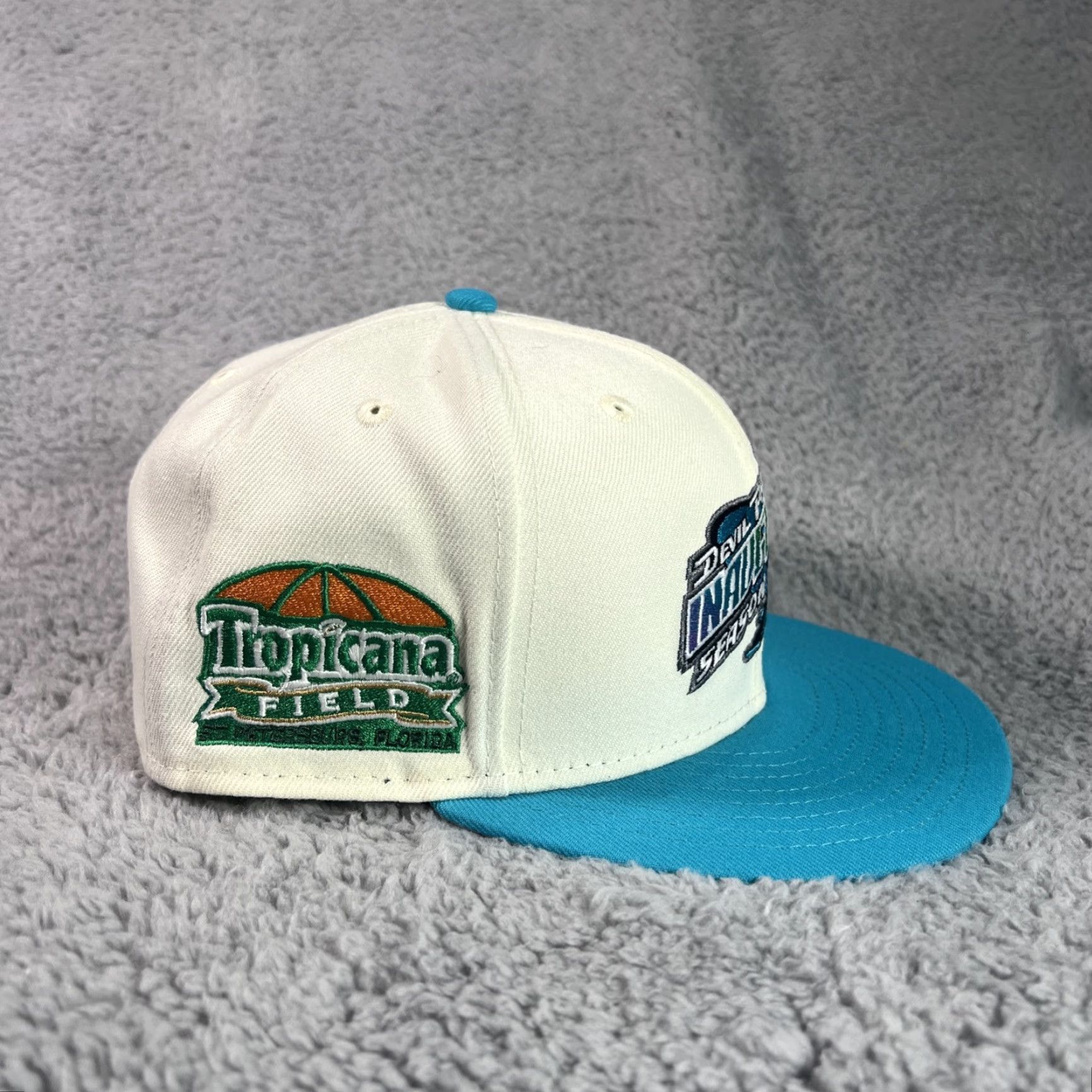 New Era FRESH RAGS New Era Tampa Bay Devil Rays Tropicana Patch 7 5/8 GLOW 1998 SOLD OU Shirt Unisex Adults White Glow 1998 Mens Womens Boys Girls Size ONE SIZE - 2 Thumbnail