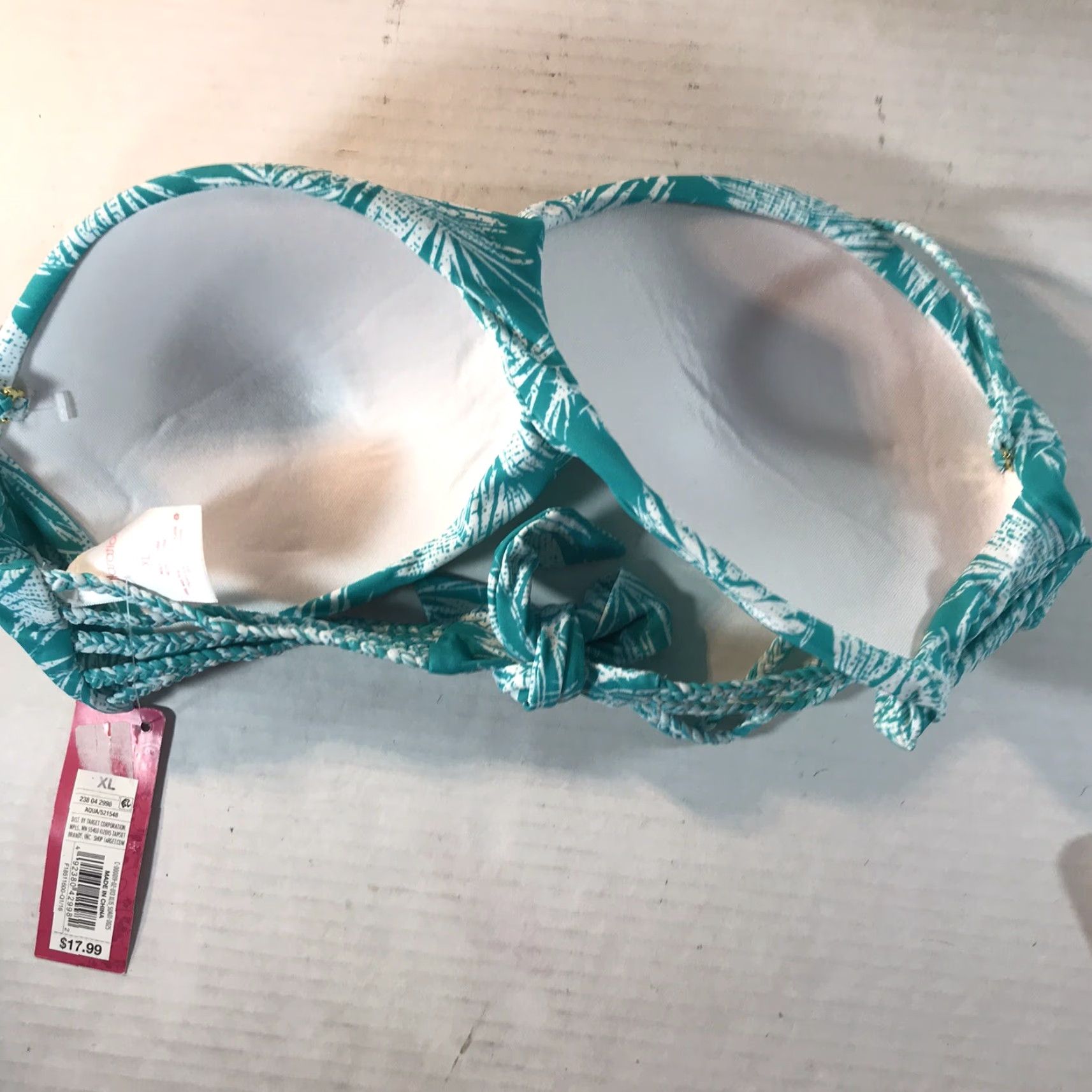 Vintage Xhilaration Tropical Swim Top Womens XL Halter Bikini Top Floral Turquoise White Padded Stretch Lightweight Size XL / US 12-14 / IT 48-50 - 3 Thumbnail