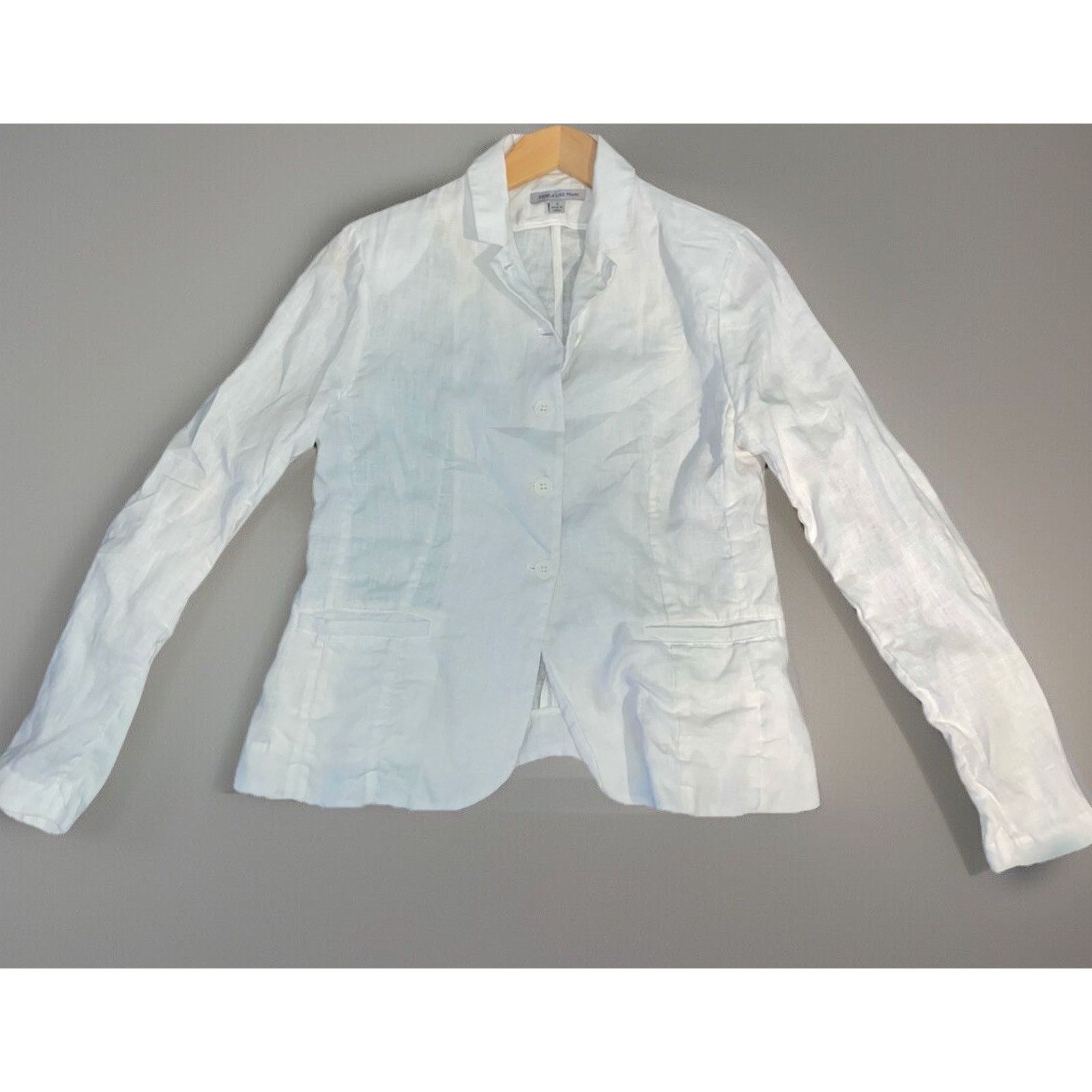 Free People People Like Frank Free People White Linen Blazer Jacket SM Size S / US 4 / IT 40 - 2 Thumbnail