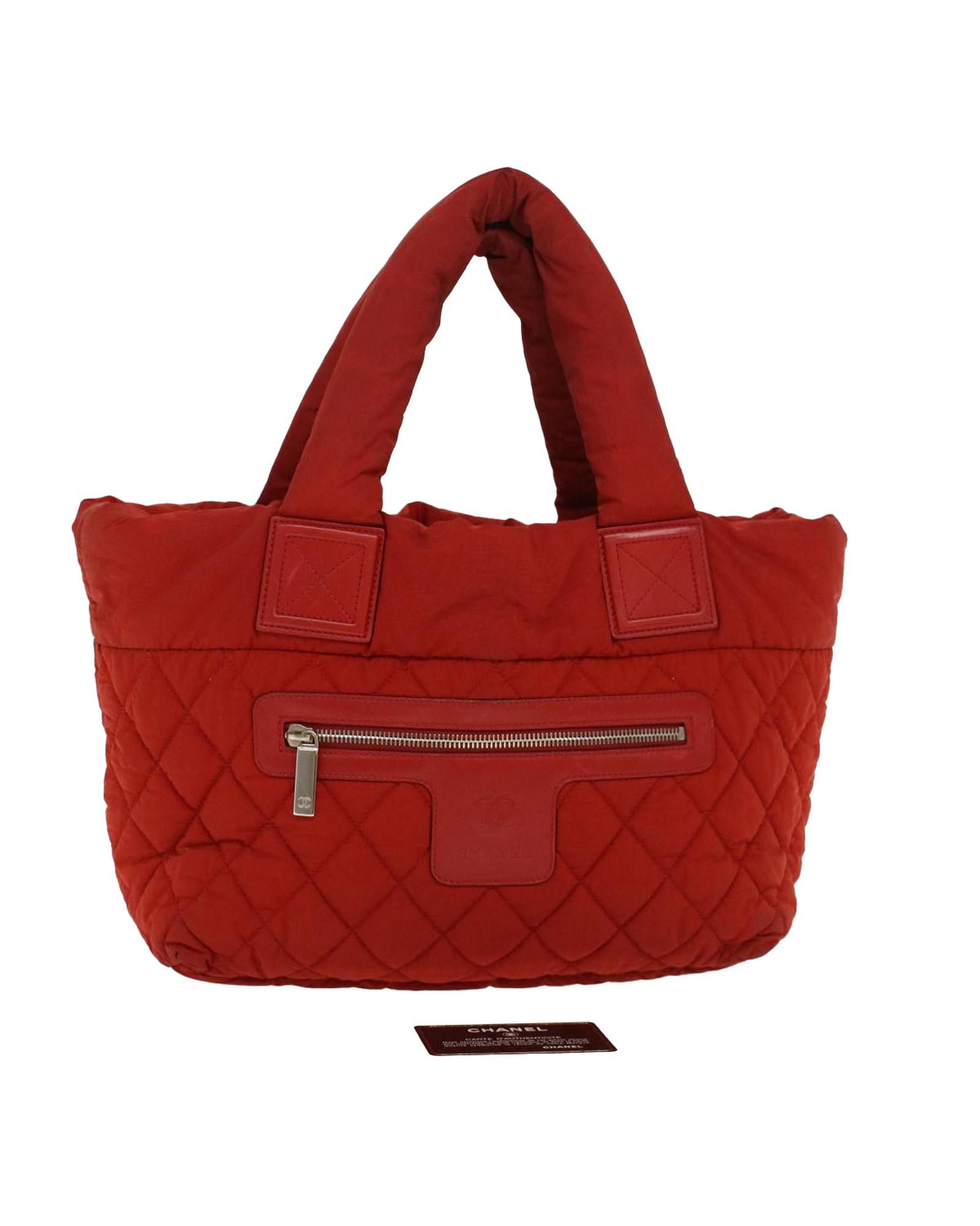 image of Chanel Red Nylon Hand Bag With Dust Bag And Guarantee Card, Women's