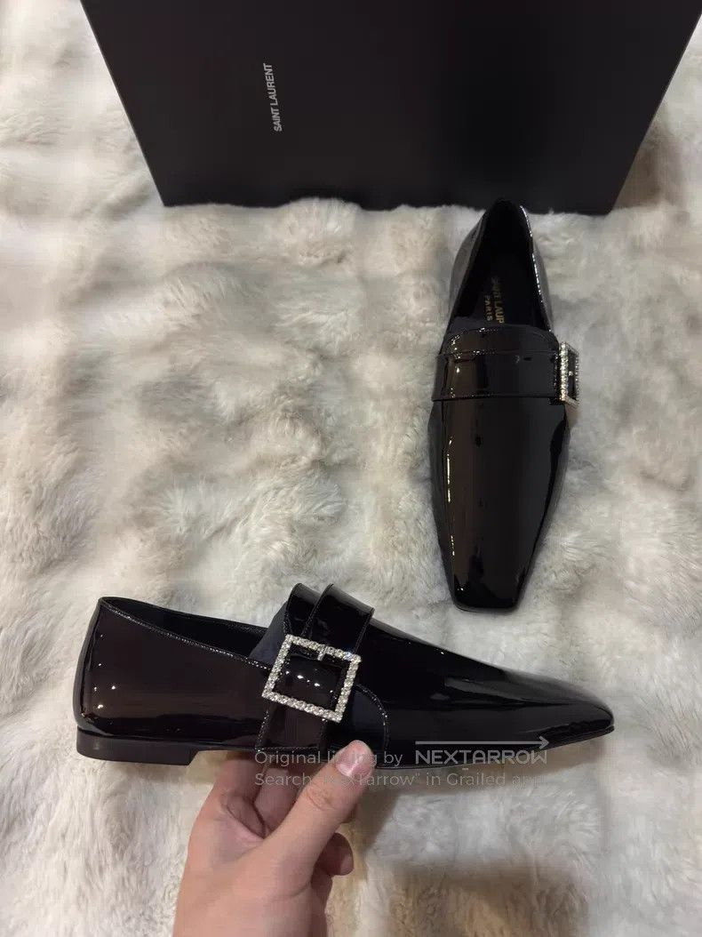 Saint Laurent Paris Saint Laurent Paris Crystal Buckle Loafers Leather Shoes Size US 7 / EU 40 - 3 Thumbnail
