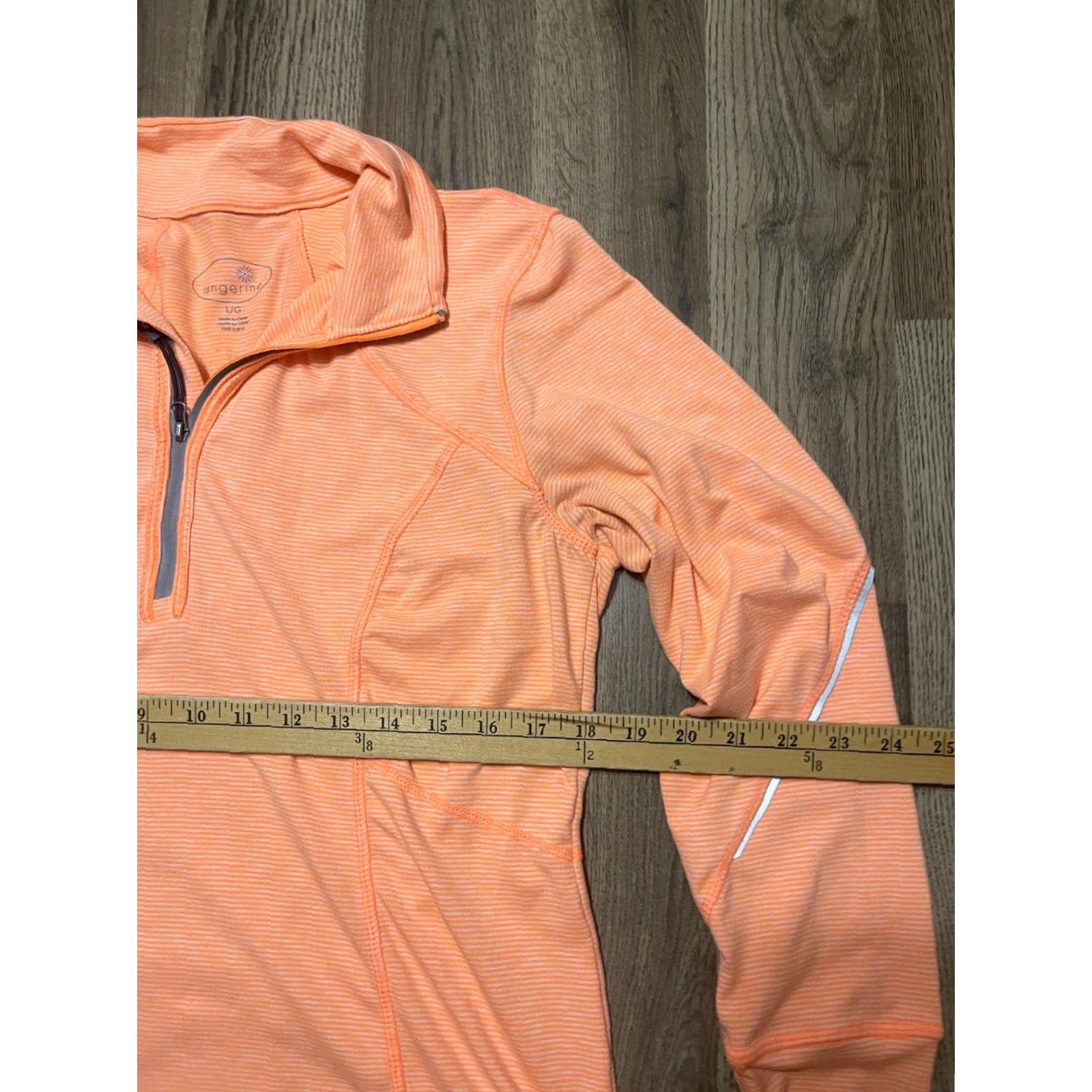 Vintage Tangerine Shirt, Women's Large, Orange White Striped, 1/4 Zip Up, T-Shirt, Regular, Casual, Fall Spring Summer, Womens Size L / US 10 / IT 46 - 5 Thumbnail