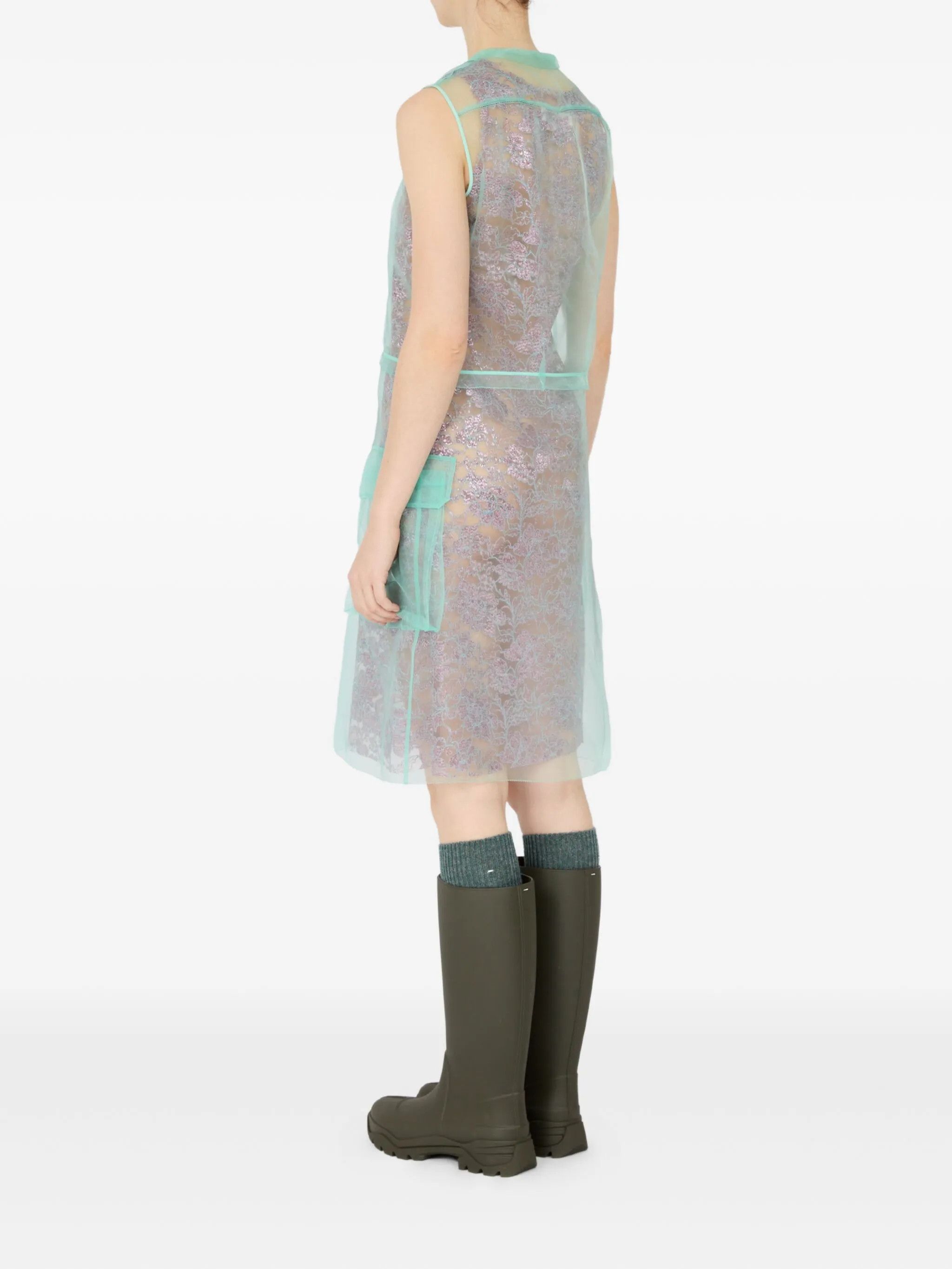 Maison Margiela o1w1db10526 Ayered Mini Dress in Green/Grey Size XS / US 0-2 / IT 36-38 - 4 Thumbnail