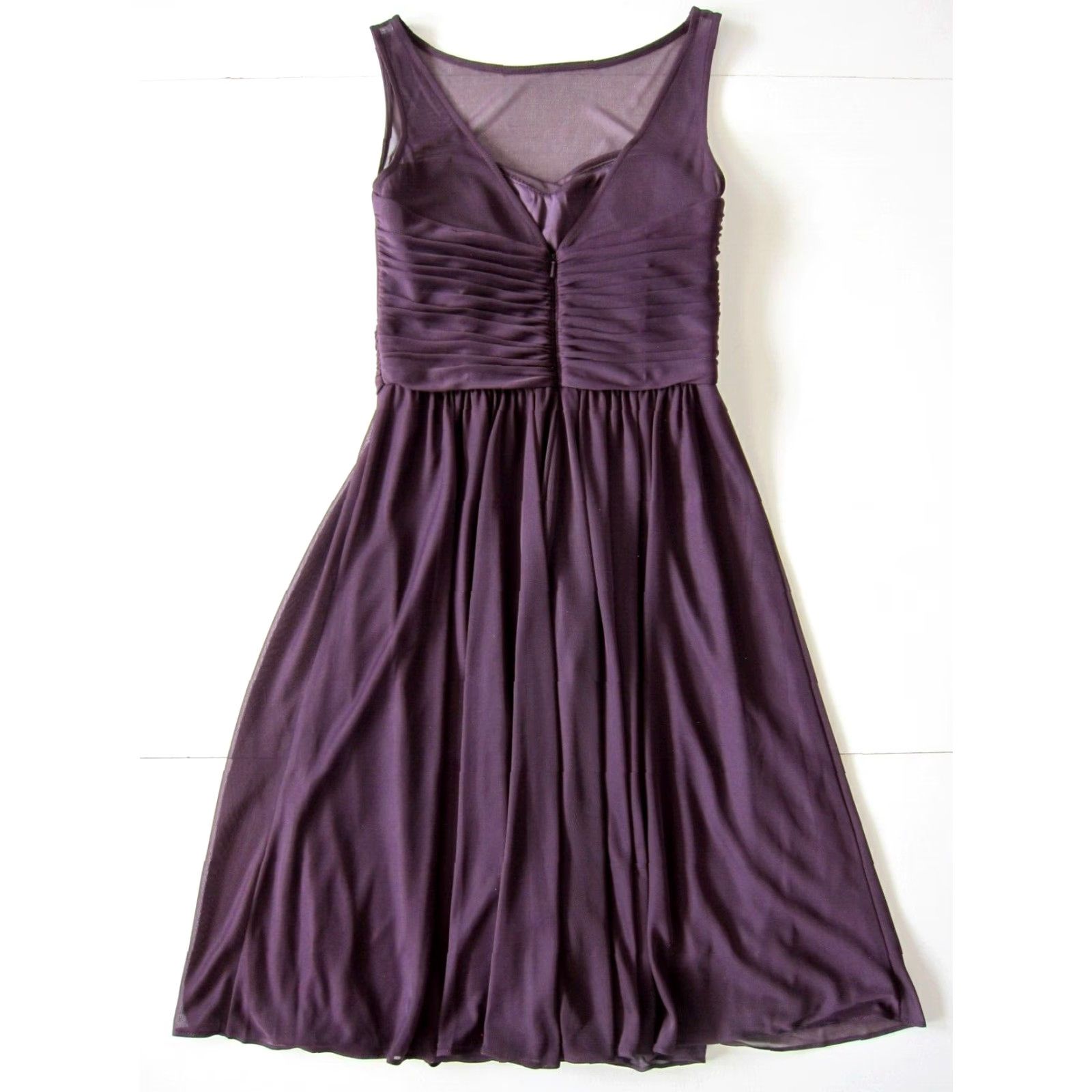 Vintage VINTAGE David's Bridal Eggplant Purple Sleeveless Ruched Empire Bridal Party Dress 0 Size XS / US 0-2 / IT 36-38 - 2 Thumbnail