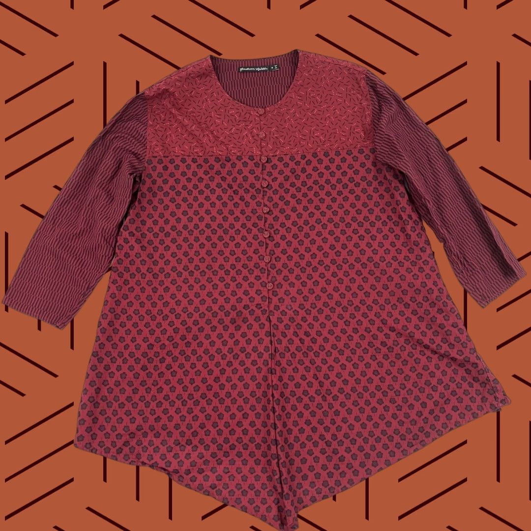 Vintage Gudrun Sjoden Tunic Blouse Womens M Red Organic Cotton Artsy Whimsical Floral 3/4 Sleeve Casual Shirt, Regular Fit, 100% Cotton Women’s Medium Red Size M / US 6-8 / IT 42-44 - 1 Thumbnail