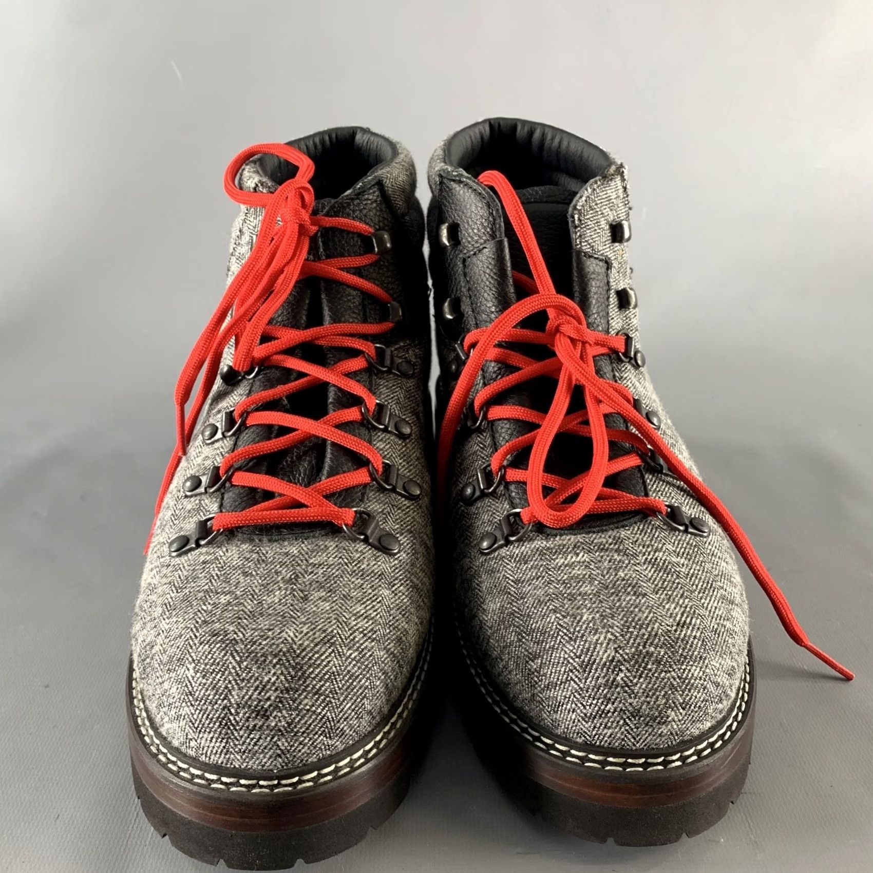 Vintage MONTELLIANA Size 12 Grey Tweed Wool Ankle Boots Mens Wool Upper Black Trim Boots Size US 12 / EU 45 - 4 Thumbnail