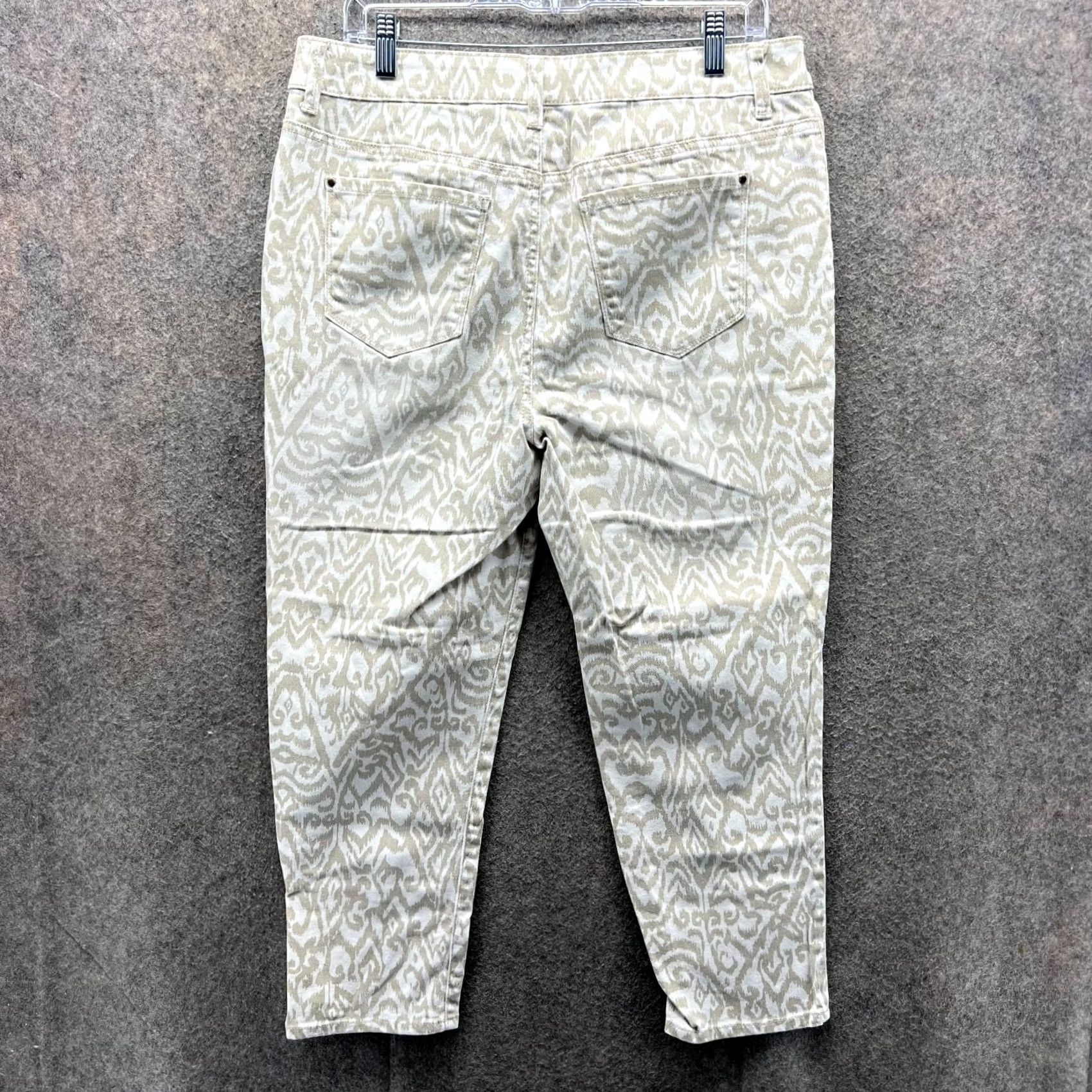 Vintage Chico's Pants Womens 1 White Beige Chino Printed Capri Cropped Dressy Casual Straight Leg 22 in Inseam Womens (Size 1) Beige Cropped Capris Size 25" / US 0 / IT 36 - 2 Thumbnail