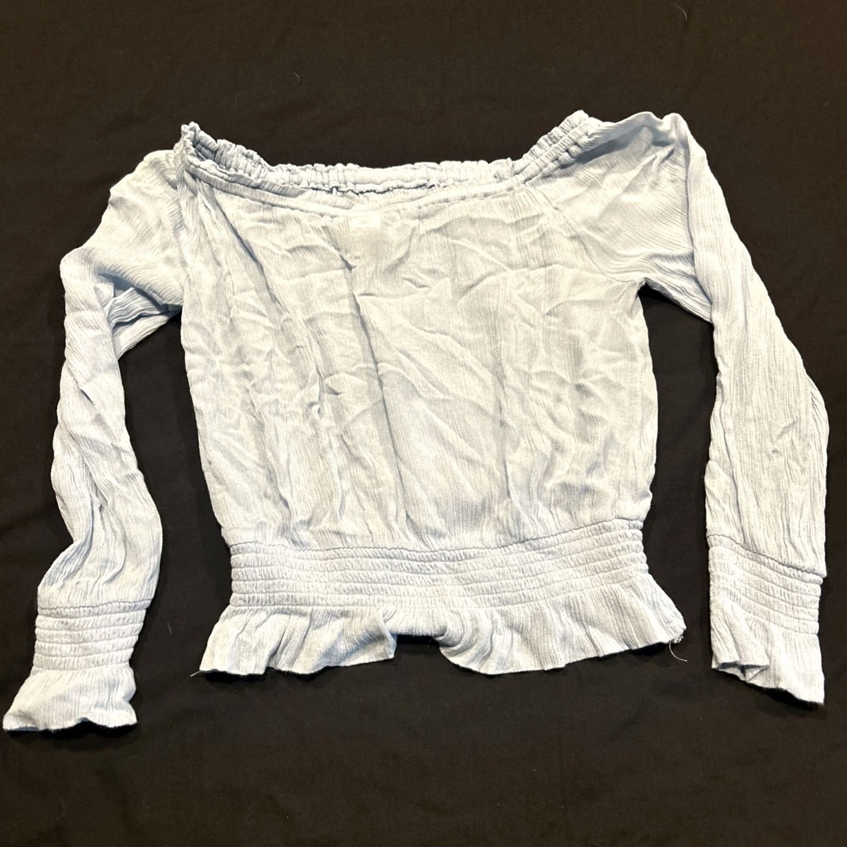 Vintage Planet Gold Light Blue Cropped Lace Detail Long Sleeve Blouse S Women Gyms Casual Size S / US 4 / IT 40 - 3 Thumbnail