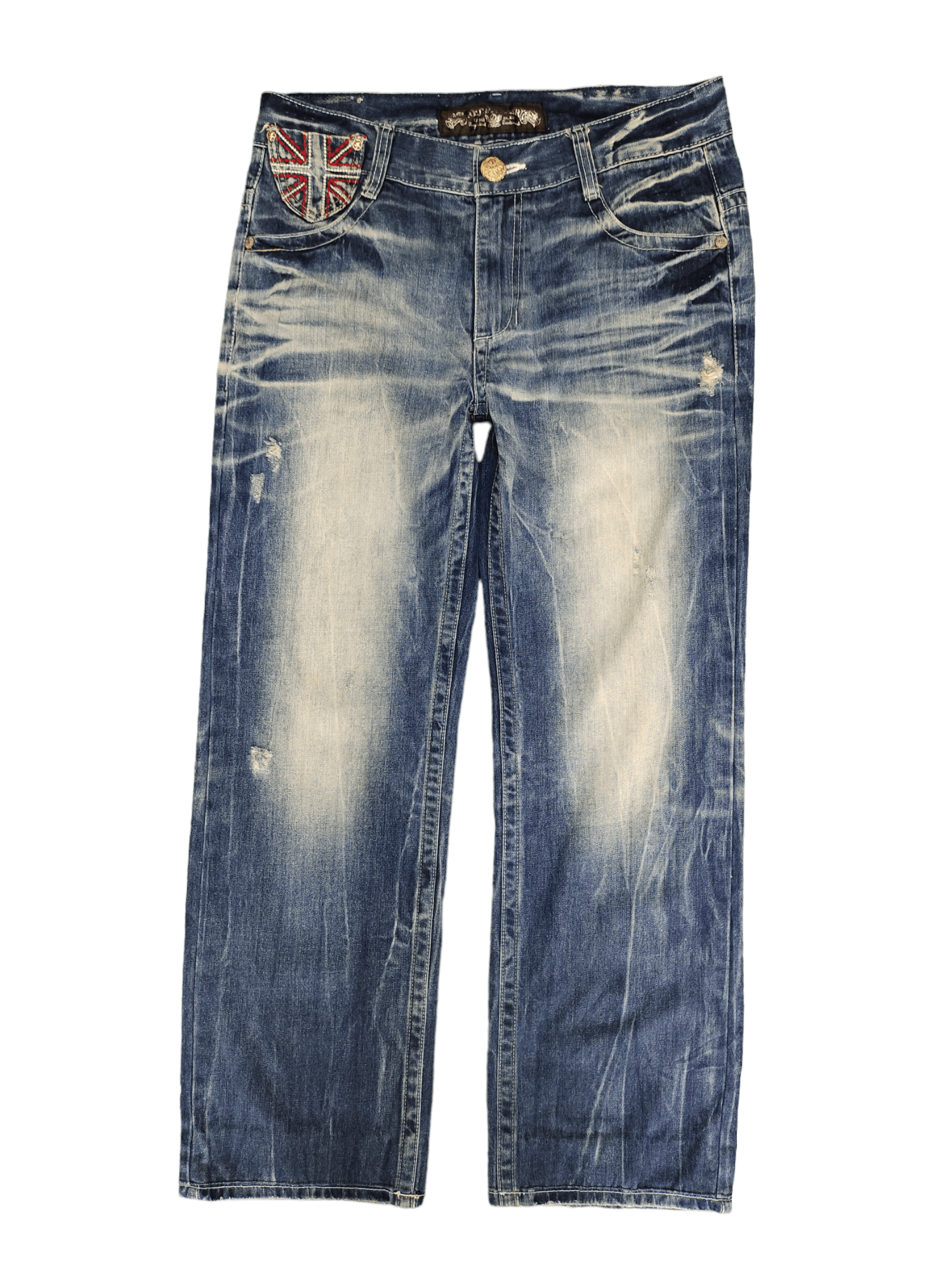Vintage Red Pepper Wing & UK Flag Embroidered Denim Ed Hardy Y2k Size US 34 / EU 50 - 9 Thumbnail