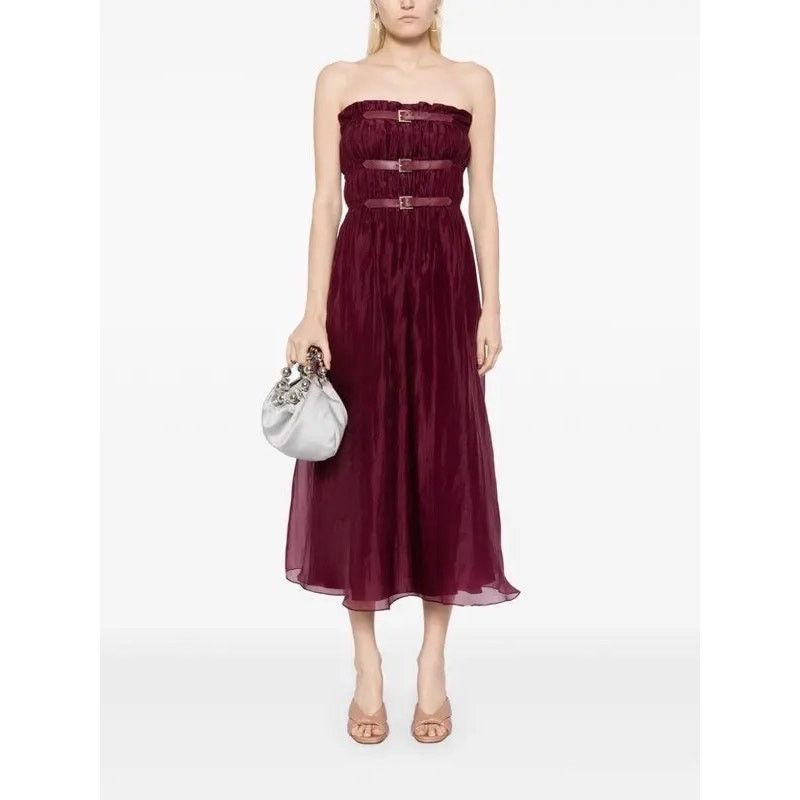 Cynthia Rowley Cynthia Rowley Buckle Up Silk Organza Dress burgundy size M Size M / US 6-8 / IT 42-44 - 16 Thumbnail
