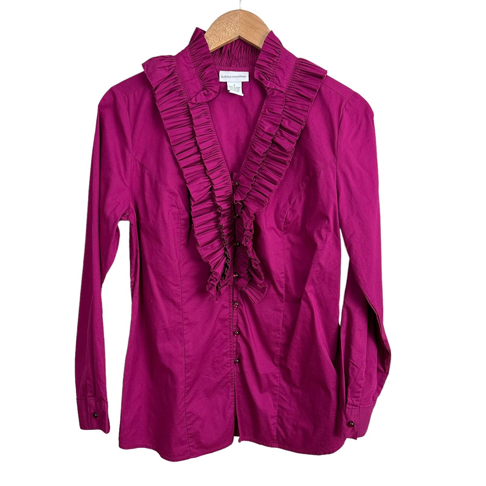 Other Magenta Pink Ruffle Tuxedo Blouse Top Button Down S Small Size S / US 4 / IT 40 - 1 Thumbnail
