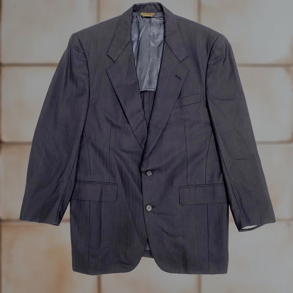 Vintage VINTAGE Southwick Culwell & Son Union USA Made Sport Coat Blazer Mens 42R Black Striped 2 Piece USA Blazer Men Size 42R - 1 Thumbnail
