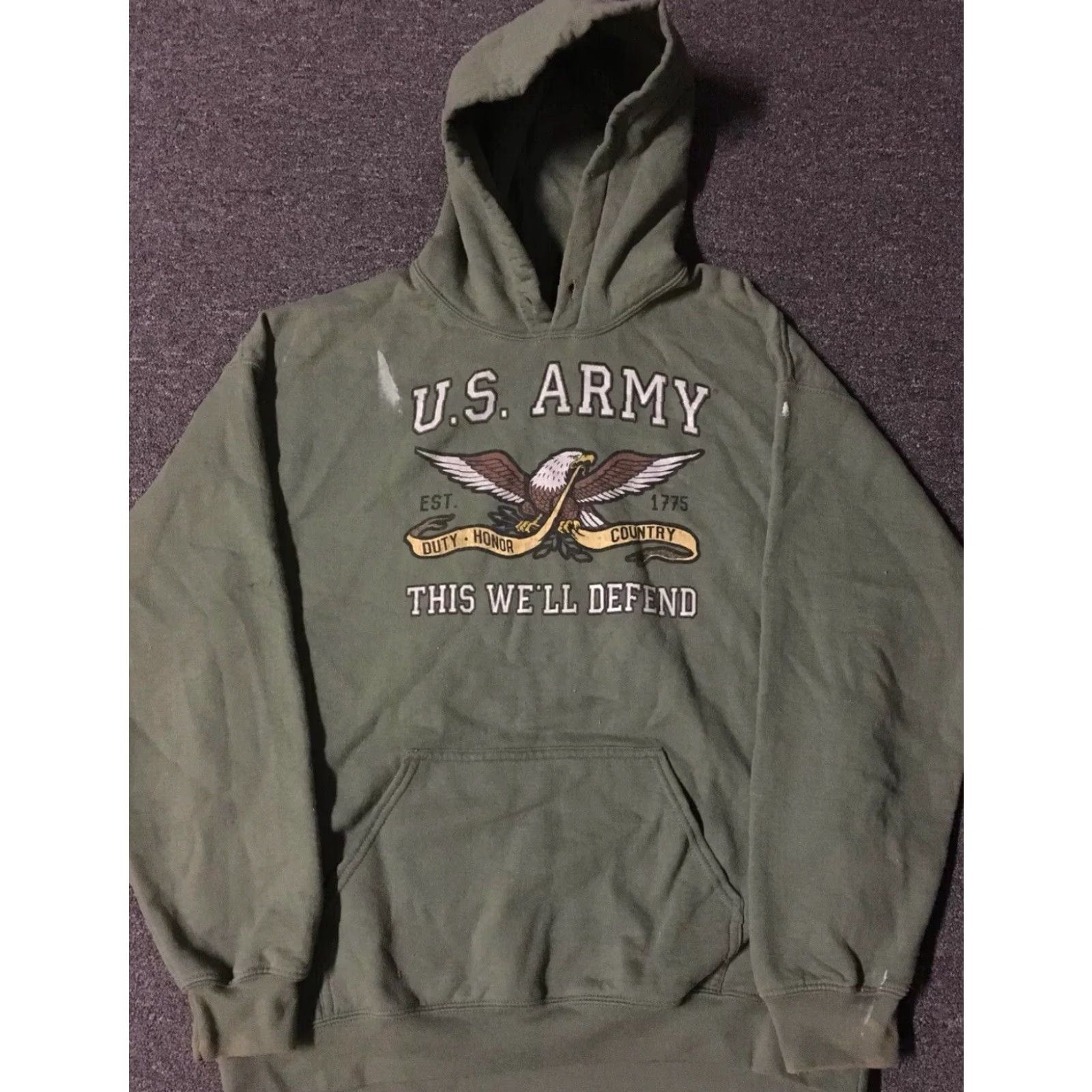 Vintage VINTAGE US Army Bald Eagle Faded Distressed Hoodie Sweatshirt Grunge Punk 90s Military Army Green Large Mens Size US L / EU 52-54 / 3 - 2 Thumbnail