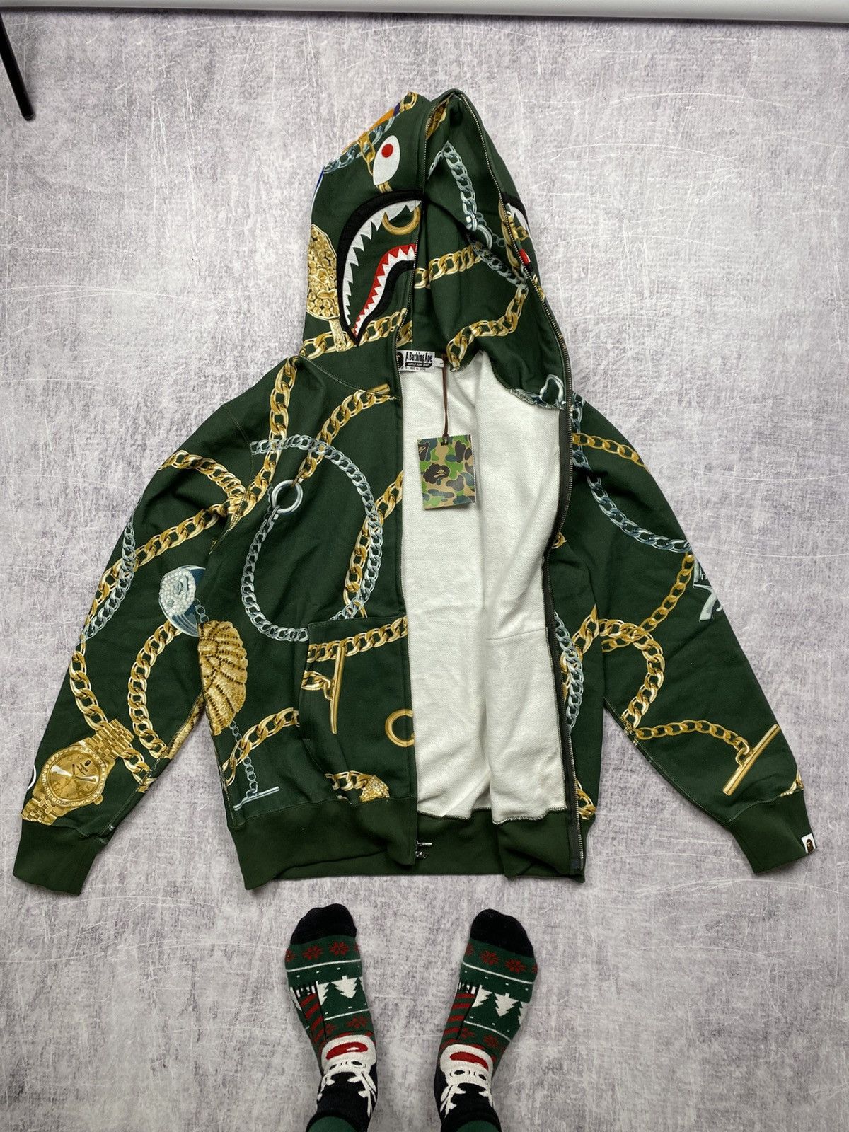 Bape A Bathing Ape Bape Jewels Shark Full Zip Hoodie in Cotton Size US L / EU 52-54 / 3 - 2 Thumbnail