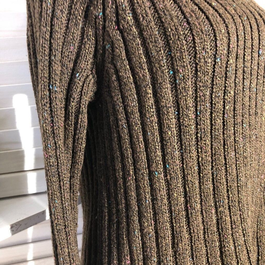 Vintage 90s Y2K ribbed knit brown cotton sweater stretchy Sz M L Size L / US 10 / IT 46 - 10 Thumbnail