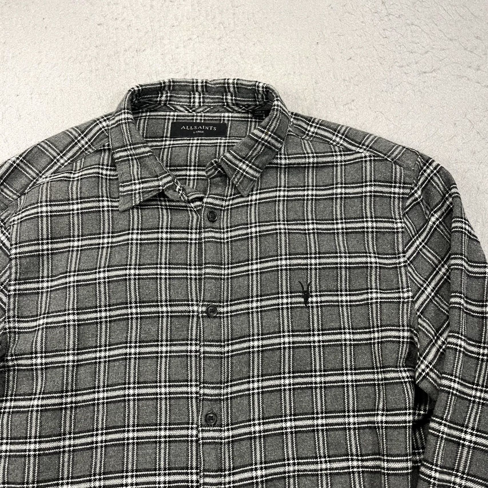 Allsaints AllSaints Shirt Mens L Gray Plaid Amos Long Sleeve Flannel Button Cotton Size US L / EU 52-54 / 3 - 3 Thumbnail