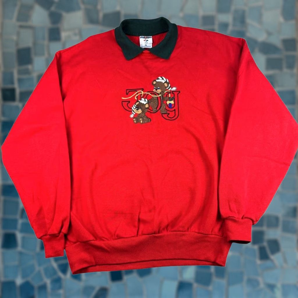 Jerzees VINTAGE JERZEES Sweatshirt Women's XL Red Christmas Preppy Pullover 90s 80s Teddybear Womens Size XL / US 12-14 / IT 48-50 - 1 Thumbnail