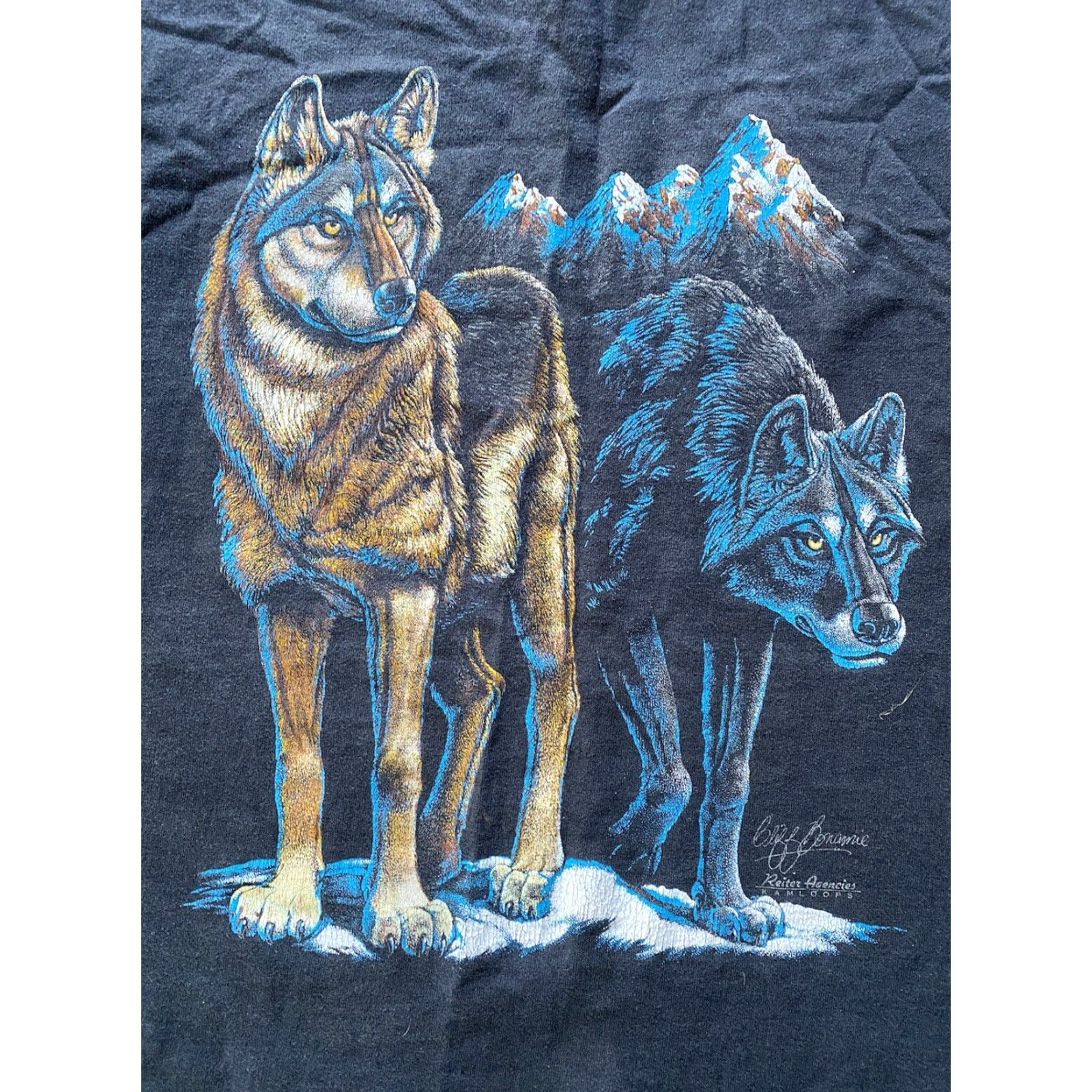 Fruit Of The Loom VINTAGE Fruit Of The Loom T-Shirt Men’s XL Black Short Sleeve Wolf Canada Animals Nature Size US XL / EU 56 / 4 - 4 Thumbnail