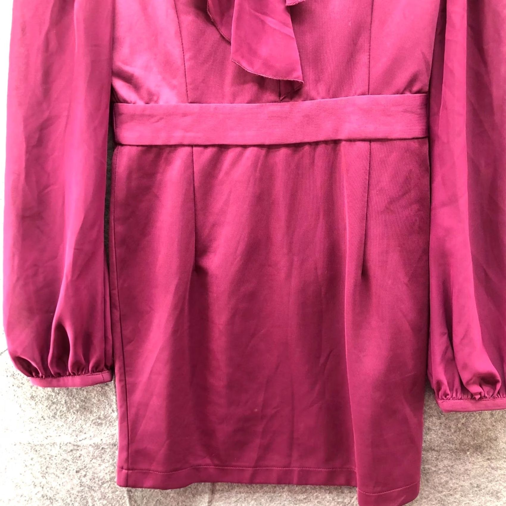Vintage Vendy Sheath Dress Violet Pink Chiffon Ruffle Long Sleeve Mock Neck NWT S Women’s Subtle Victorian Size S / US 4 / IT 40 - 4 Thumbnail