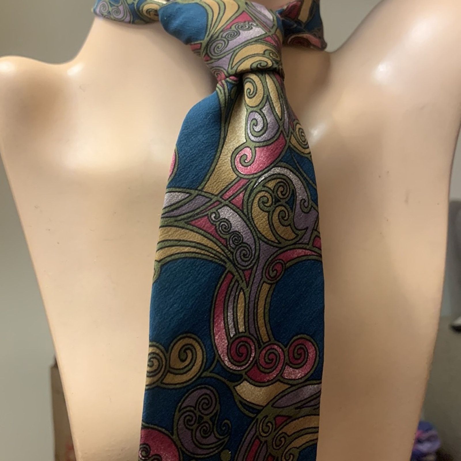 Vintage 80’s vintage Art Nouveau Art Deco Silk Necktie Size ONE SIZE - 2 Thumbnail