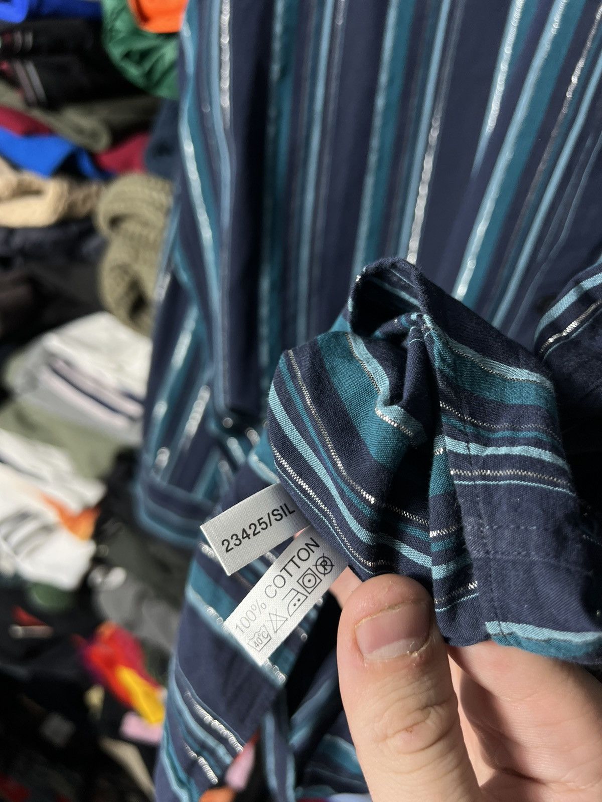 Yves Saint Laurent Yves Saint Laurent YSL Striped Button Up Shirt Navy Cotton Size US L / EU 52-54 / 3 - 8 Thumbnail