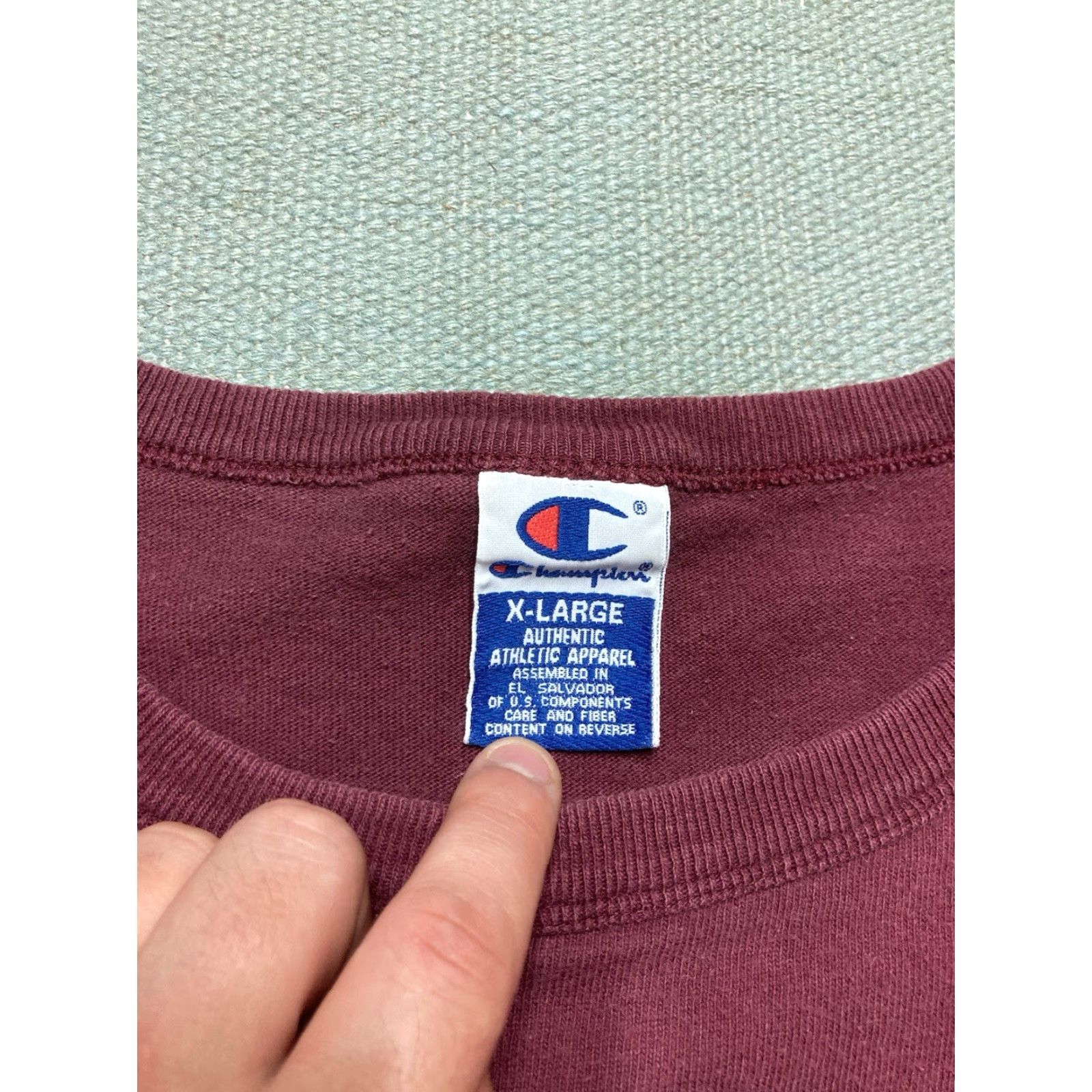 Champion VINTAGE Champion T-Shirt Men XL Cotton 90s Red Maroon Burgundy Spell Out Shirts Size US XL / EU 56 / 4 - 4 Thumbnail