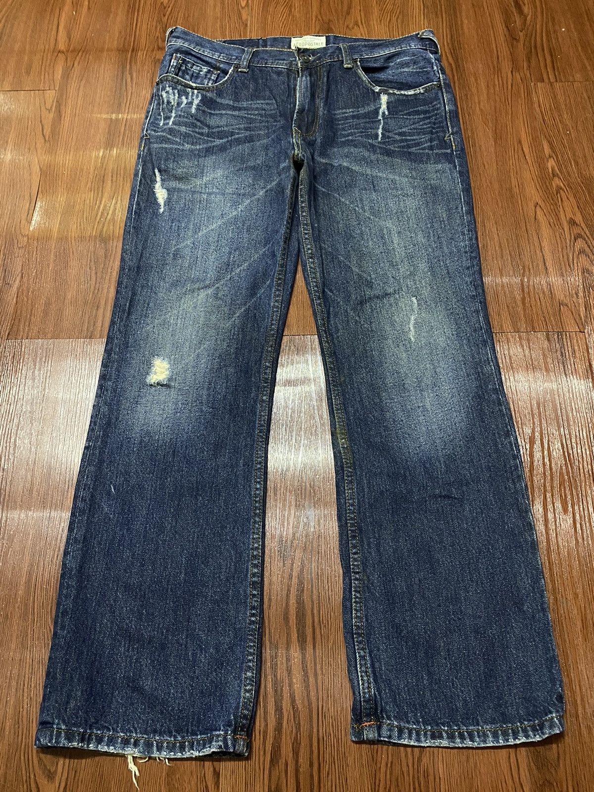 Aeropostale Vintage Aeropostale Slim bootcut Blue Wash Distressed Jeans Size US 34 / EU 50 - 1 Thumbnail