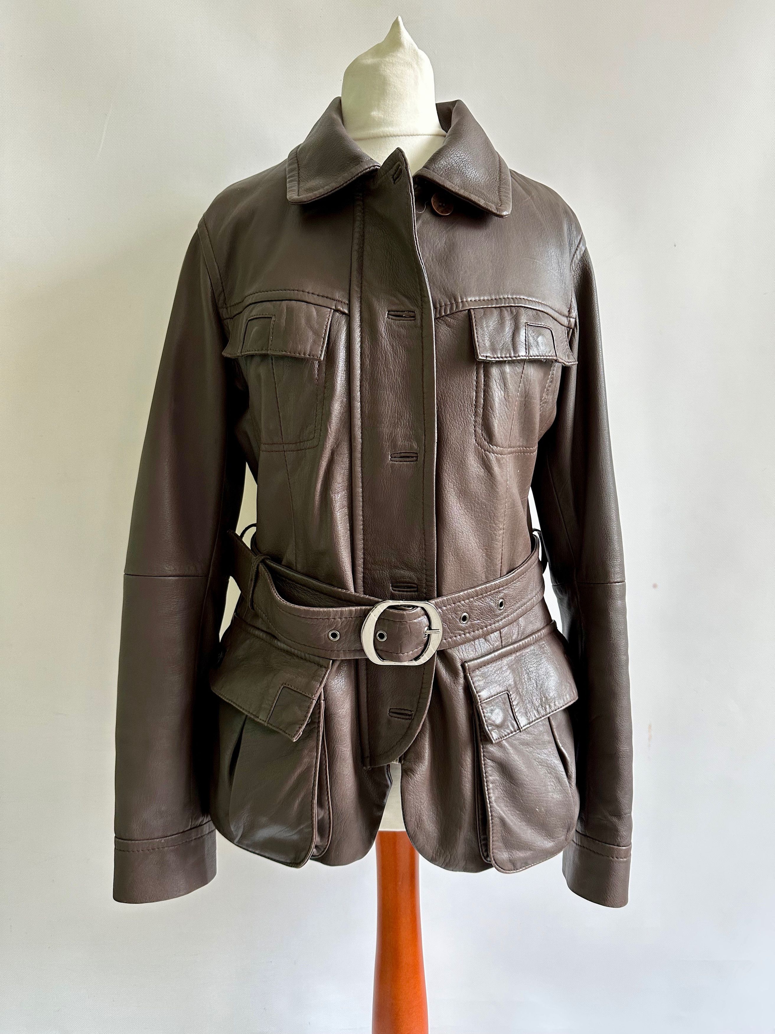 Trussardi Trussardi leather brown belted coat lambskin nappa Size M / US 6-8 / IT 42-44 - 1 Thumbnail