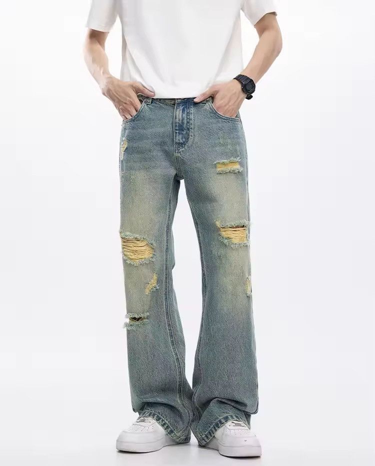 Other Straight Washed Hole Outdoor Streetwear Light Blue Jeans Size US 30 / EU 46 - 1 Thumbnail