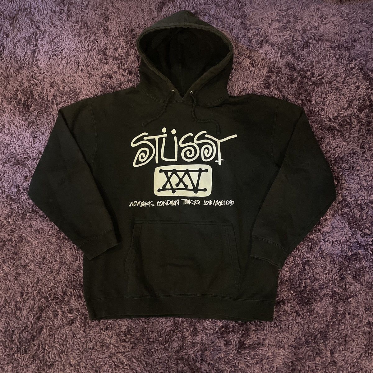 image of Stussy 25Th Anniversary Hoodie in Black, Men's (Size Large)