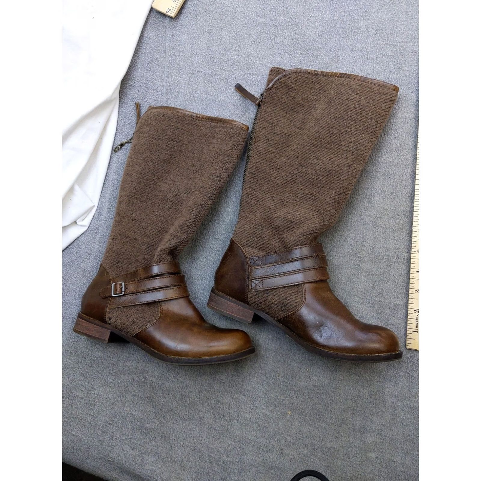 Vintage CAT Caterpillar Boots Womens 6.5 37.5 Brown Leather Knit Tall Riding Back Zip Boots Women Brown Leather Knit Tall Riding Back Zip with Buckle Strap Size US 7 / IT 37 - 3 Thumbnail